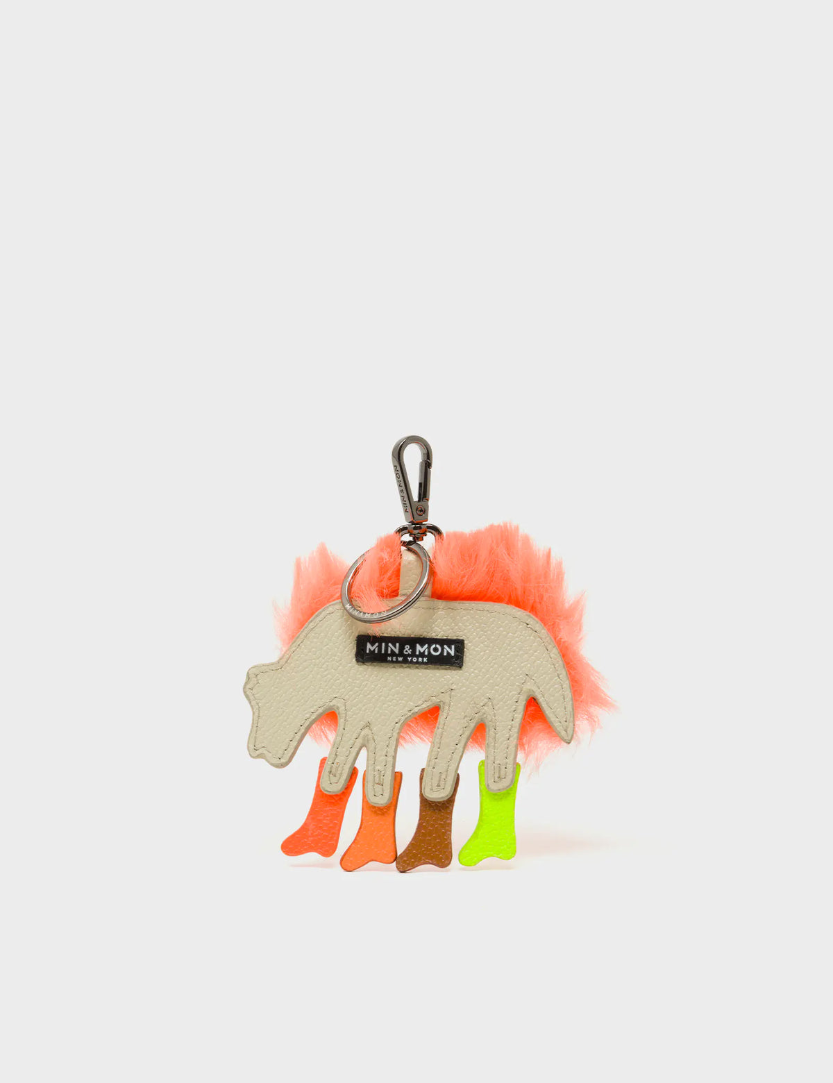 Wolf In Heels Charm - Orange Faux Fur and Brown and Green Boots Keychain - Back View