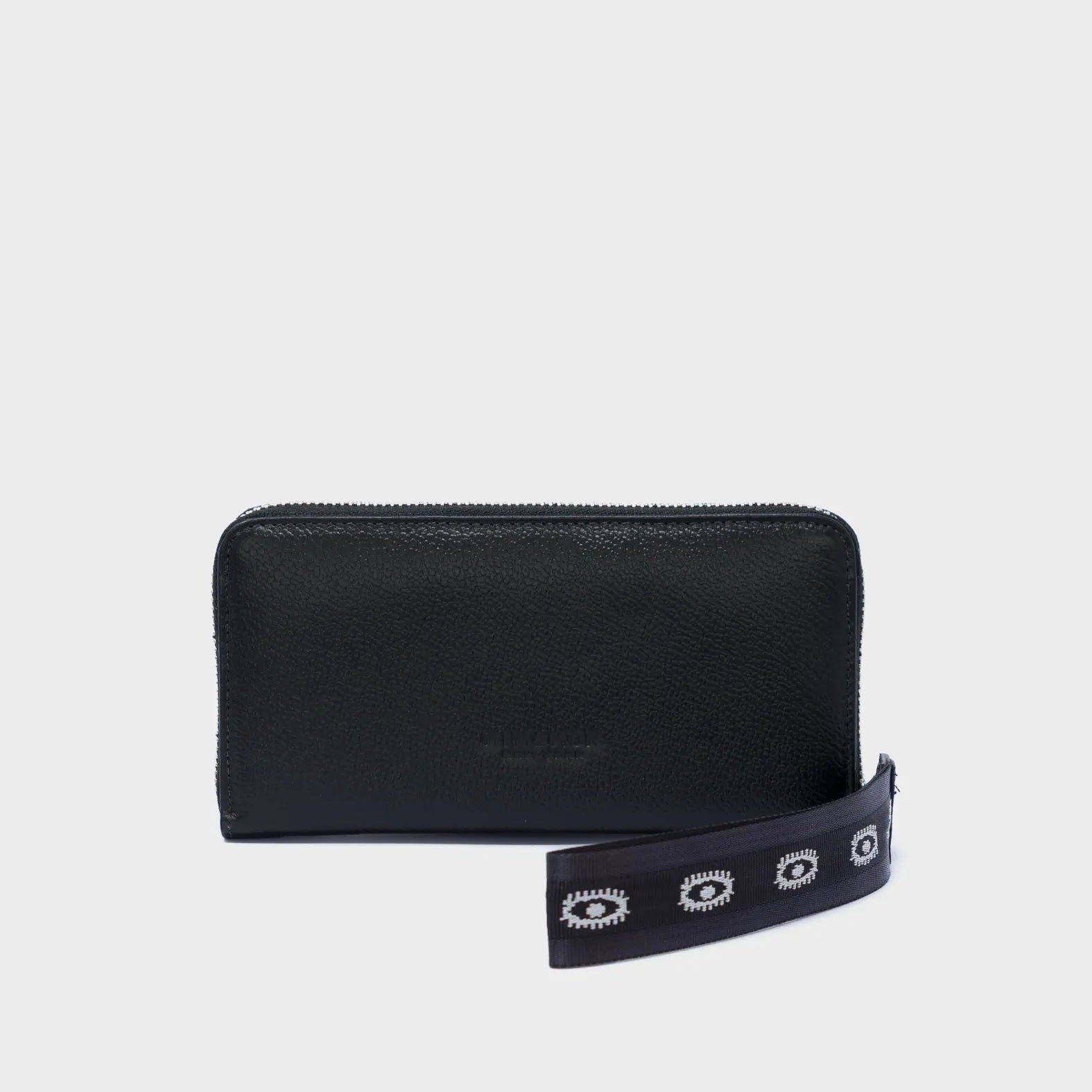 Francis Black Leather Wallet - All Over Eyes Embroidery - Back View