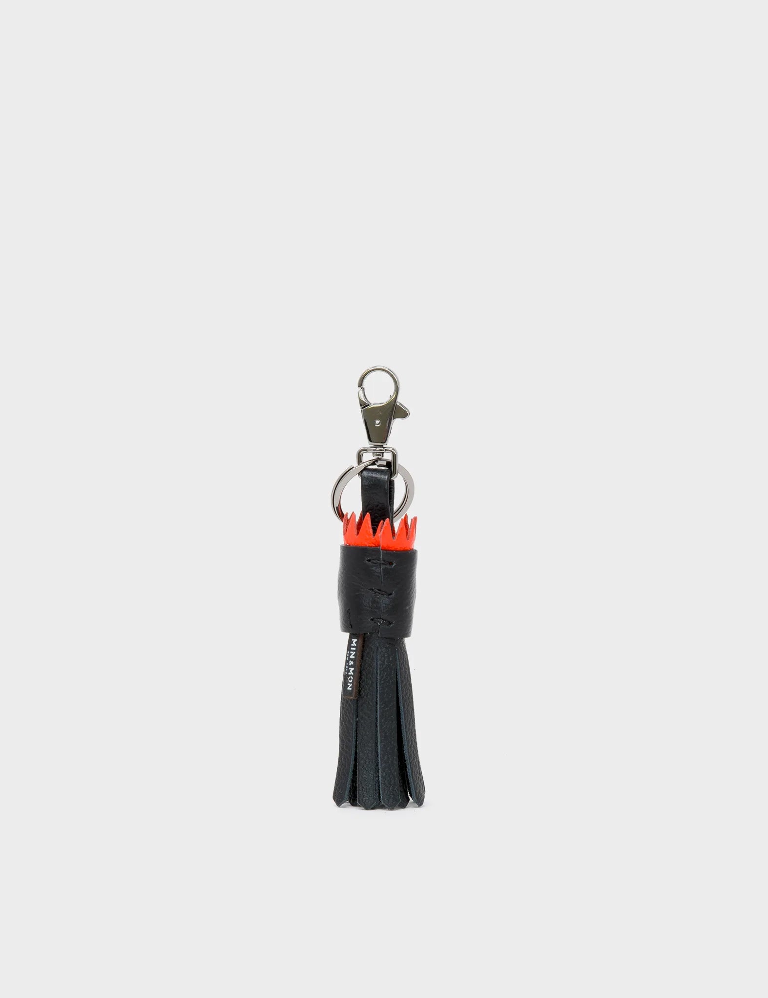 Black and Red Leather Tassel Keychain - Squid Charm  - Back 