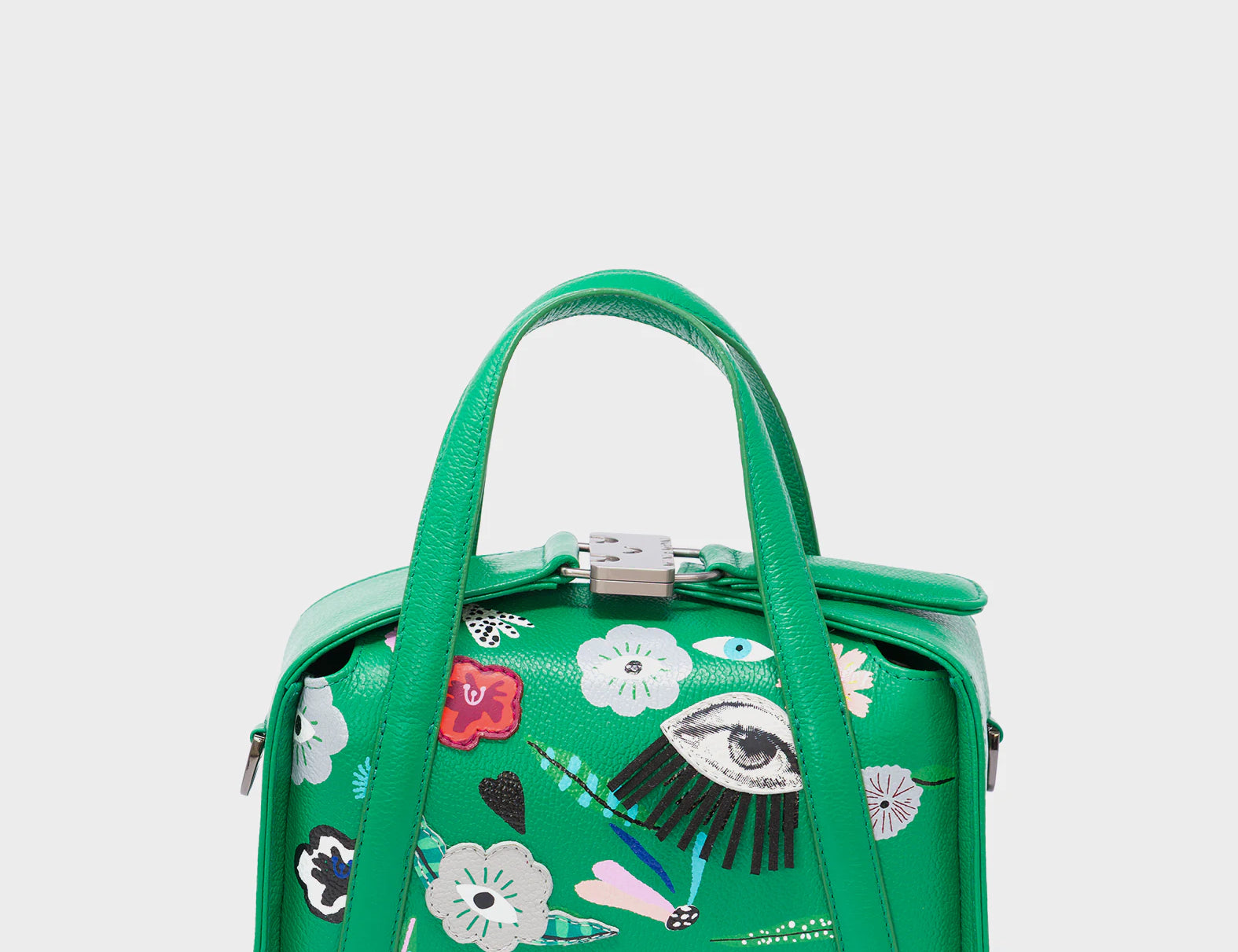 Benji Mini Crossbody Irish Green Leather Bag -  Floralia Embroidery - Front View