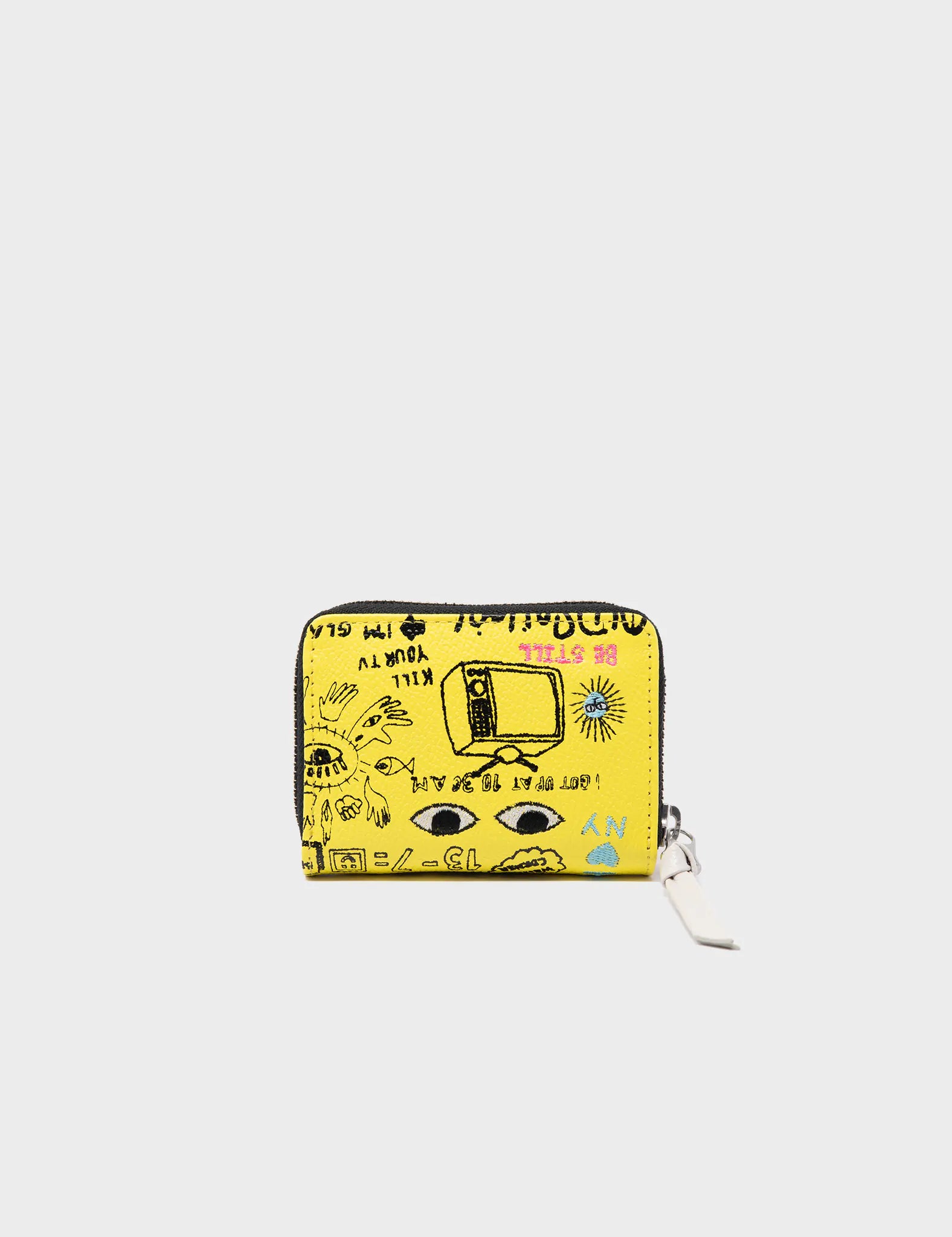 Frodo Light Yellow Leather Zip Around Wallet - Urban Doodles Design - Back View