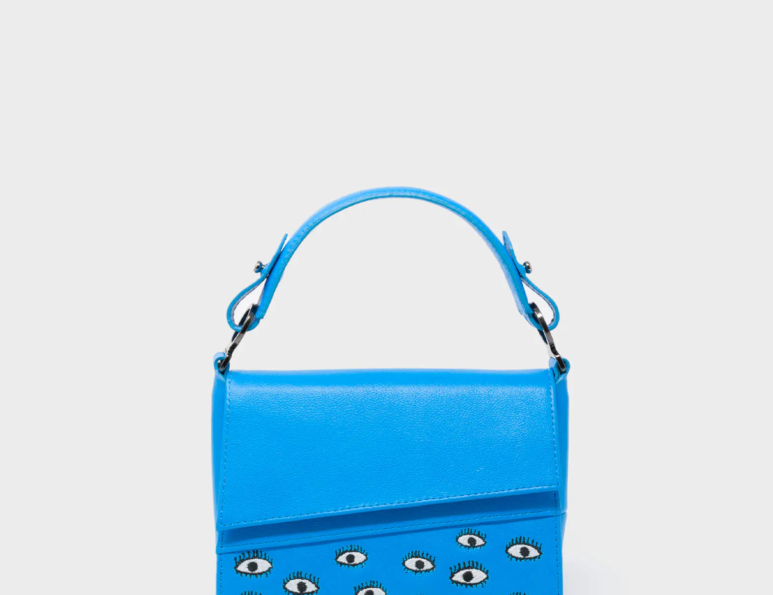 Anastasio Micro Crossbody Handbag Hawaii Blue Leather - Eyes Embroidery - Front 