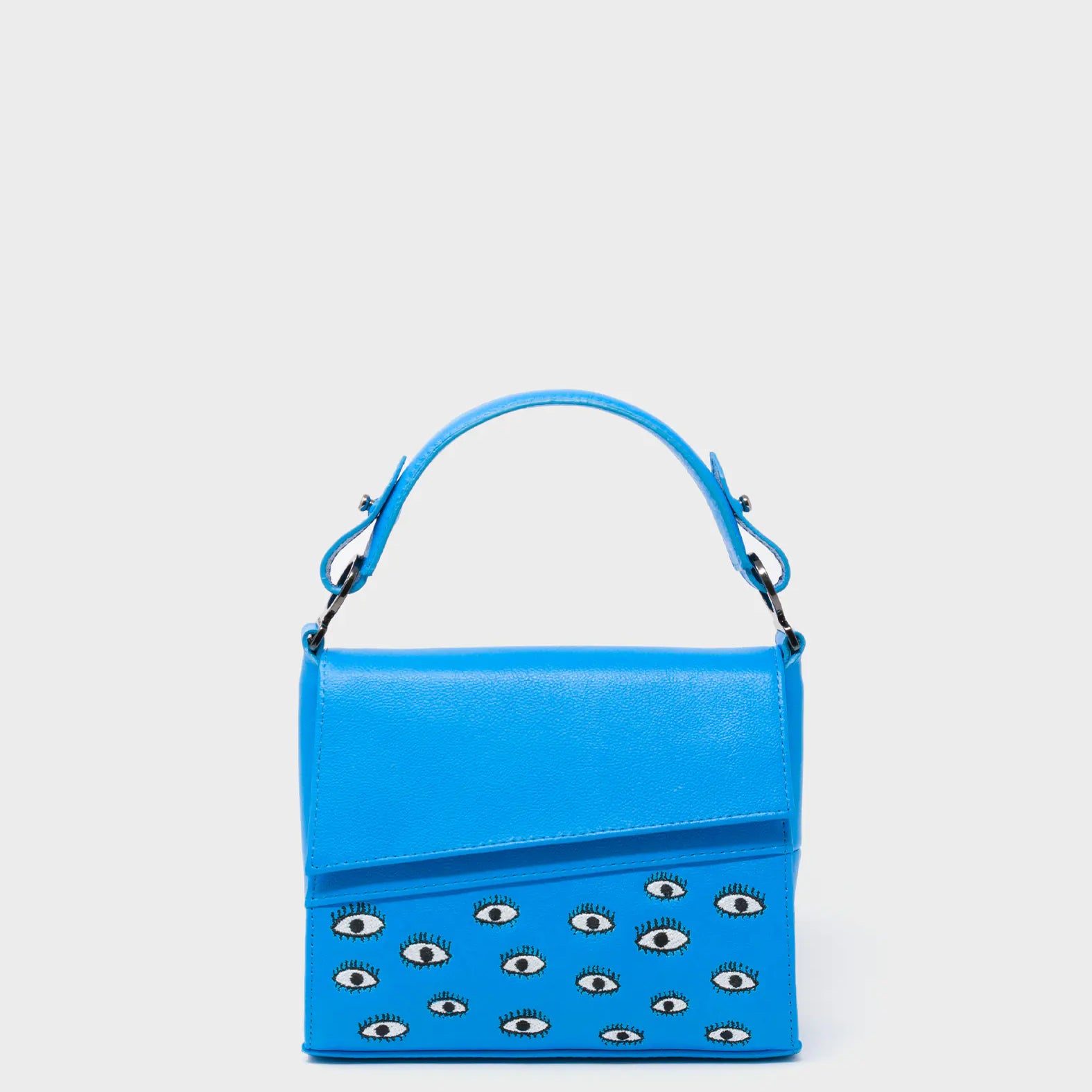 Anastasio Micro Crossbody Handbag Hawaii Blue Leather - Eyes Embroidery - Front 