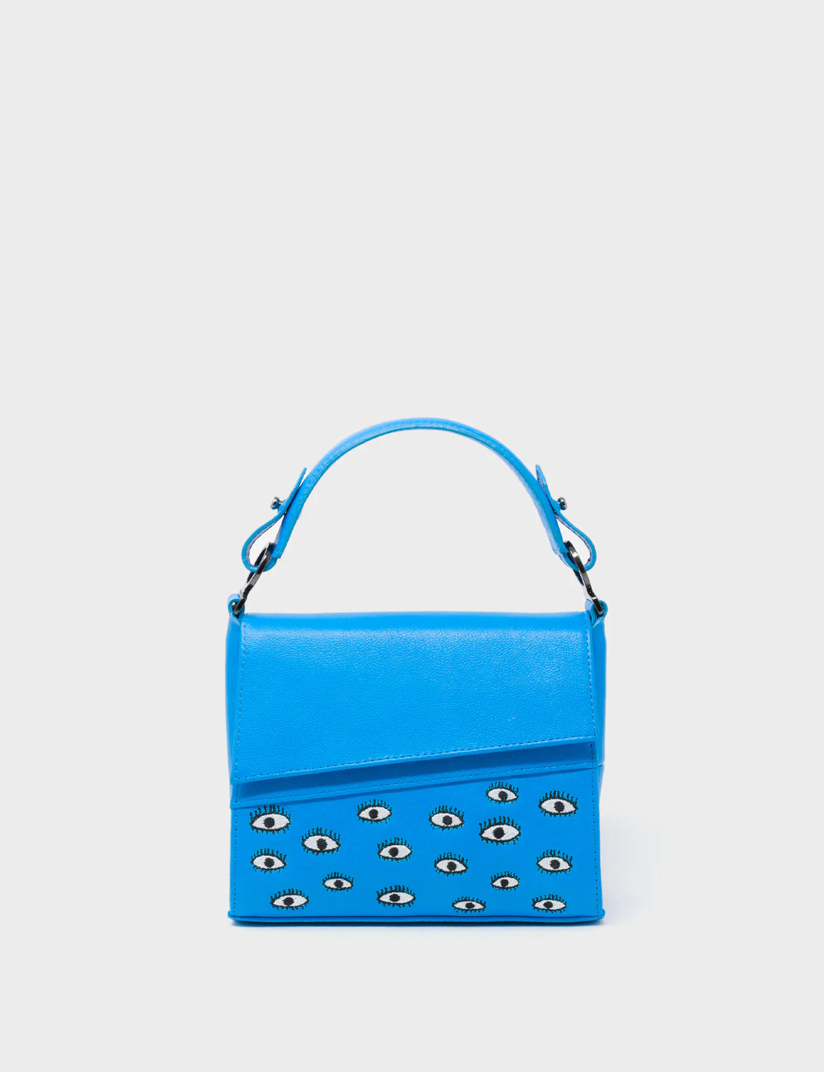 Anastasio Micro Crossbody Handbag Hawaii Blue Leather - Eyes Embroidery - Front 