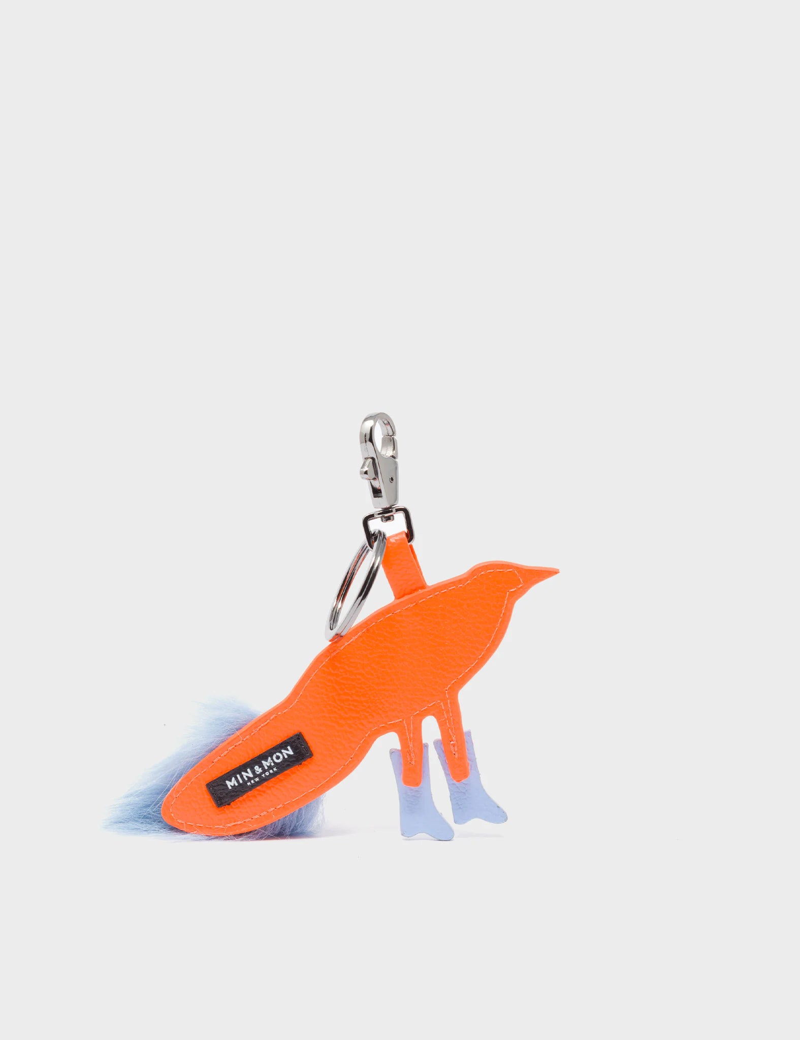 Bird In Boots Charm - Orange Leather Keychain - Back View