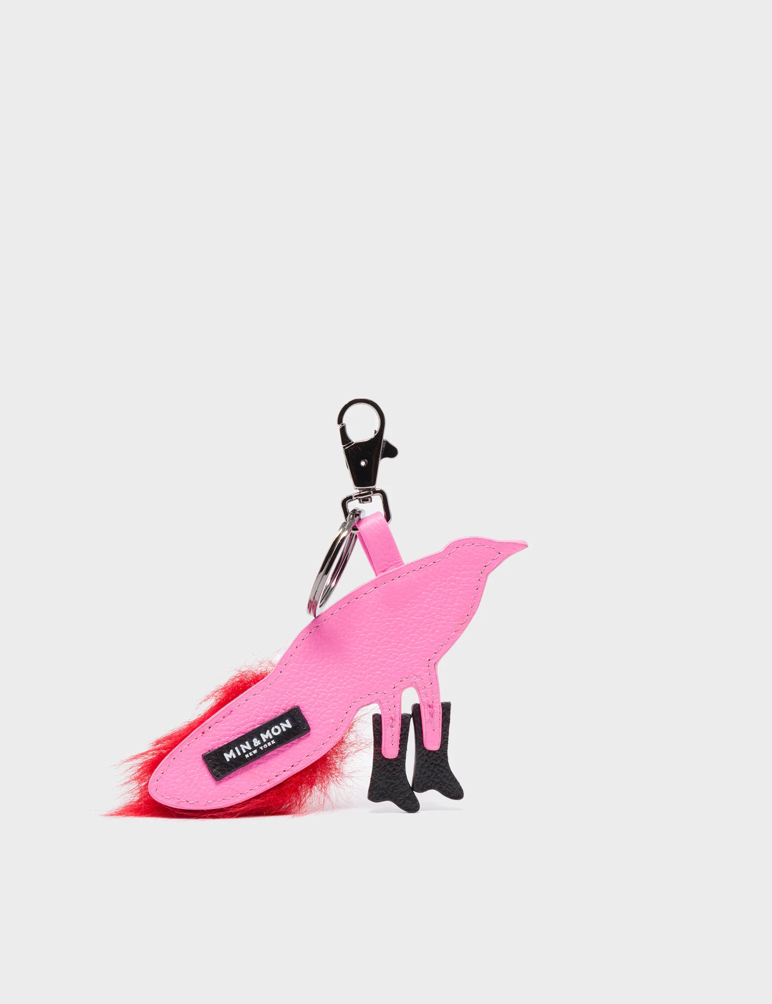 Bird In Boots Charm - Bubblegum Pink Leather Keychain - Back View