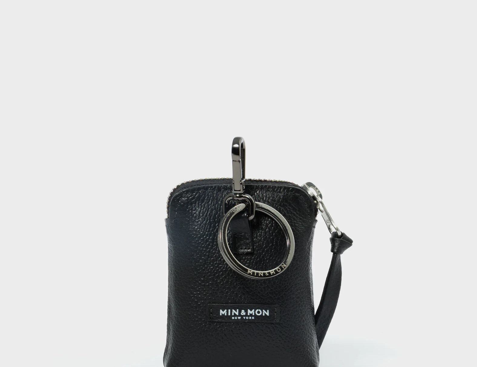 Florence Pouch Charm - Black Leather Keychain Funny Eyes Engraved - Back View