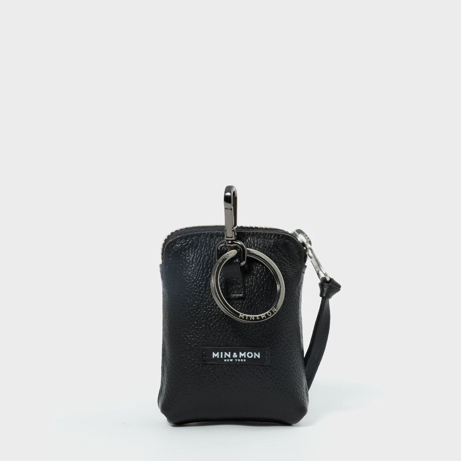 Florence Pouch Charm - Black Leather Keychain Funny Eyes Engraved - Back View