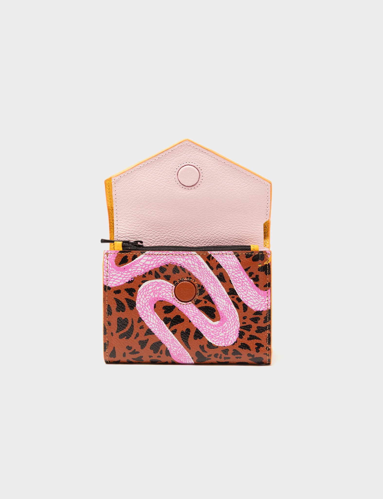 Fiona Baked City Brown Leather Wallet - Retro Tiger Embroidery - Front Open