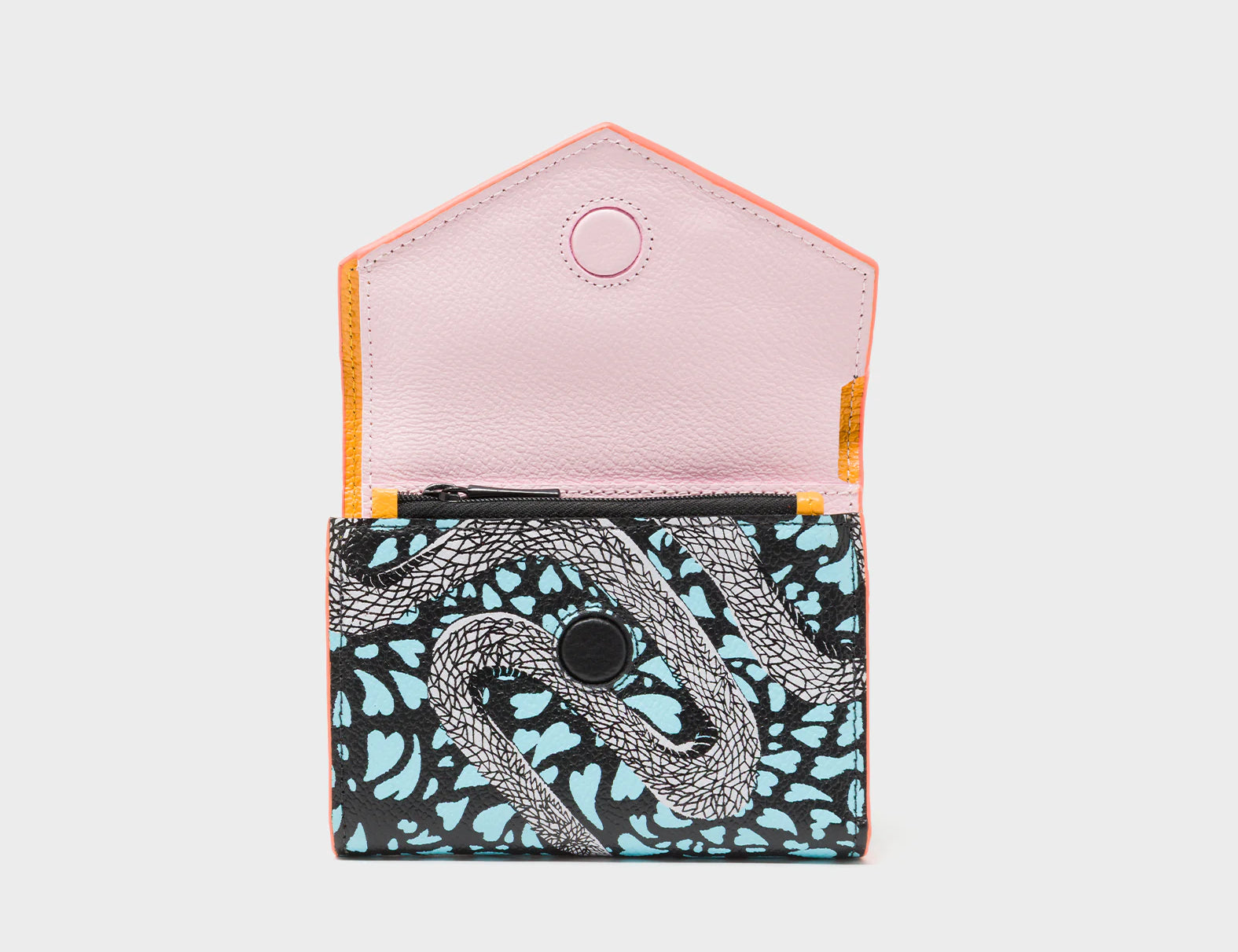 Fiona Black Leather Wallet - Retro Tiger Embroidery - Front Open