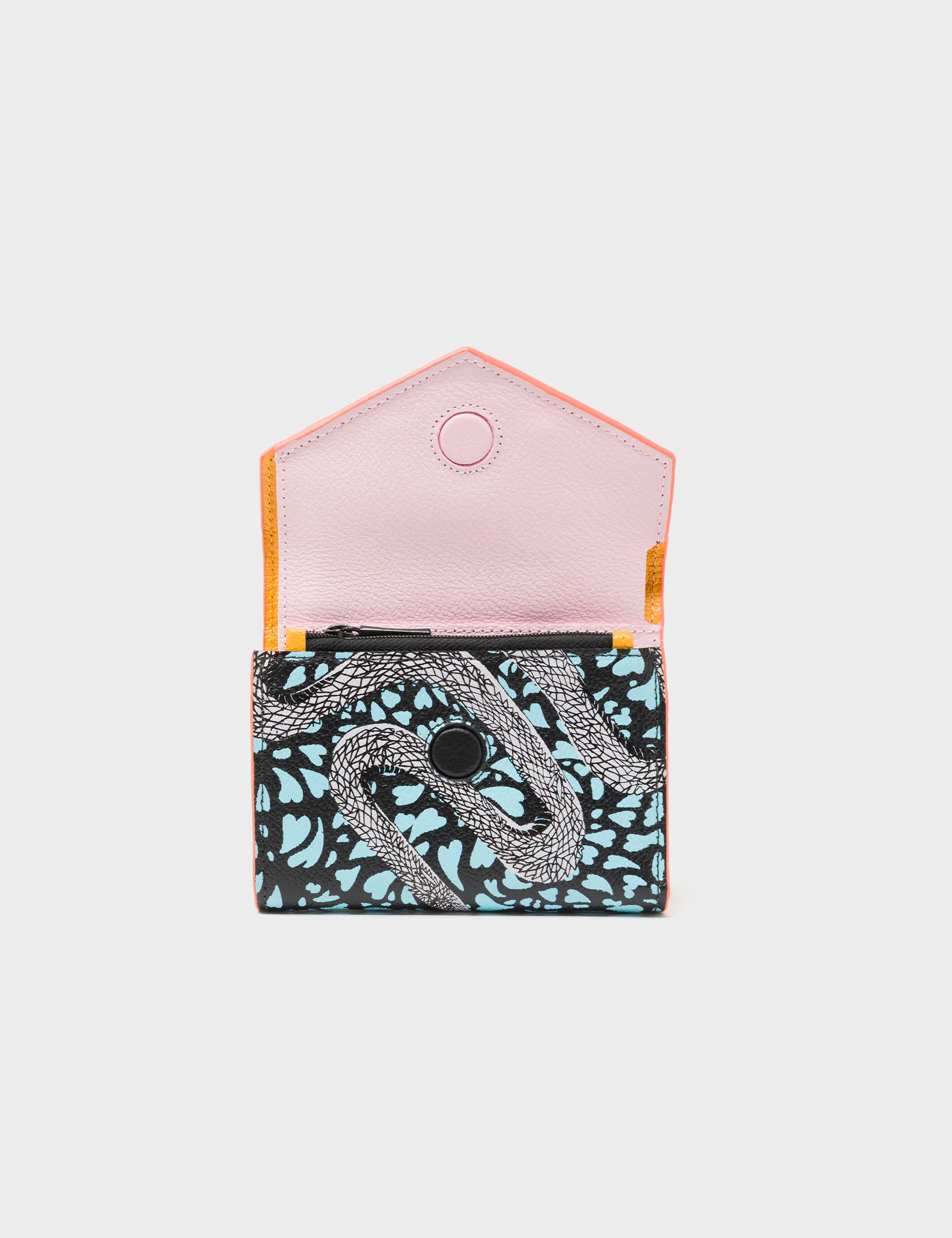 Fiona Black Leather Wallet - Retro Tiger Embroidery - Front Open