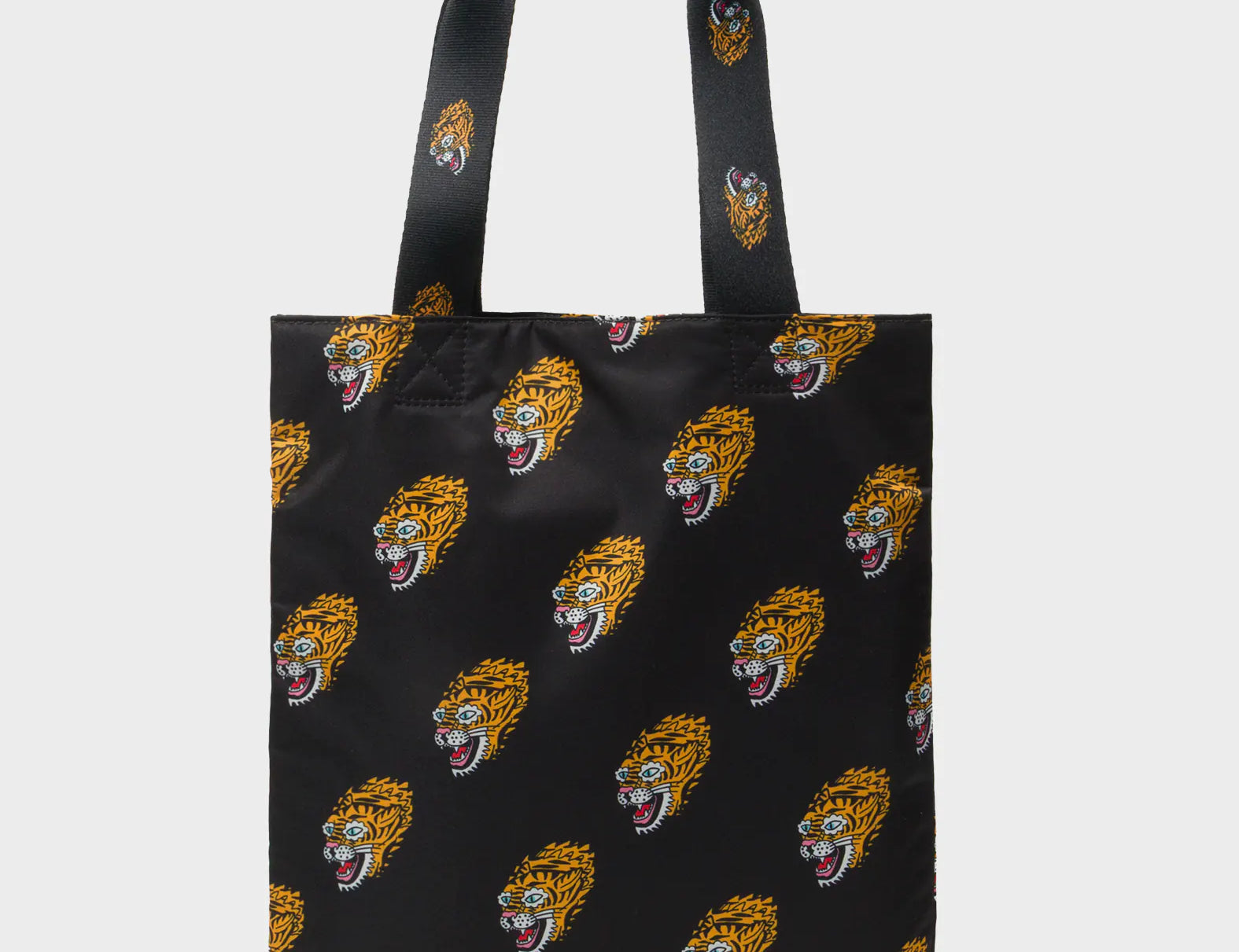The Everyday Tote Bag - Black Cyclepet Fabric Blazing Tiger Print - Front View