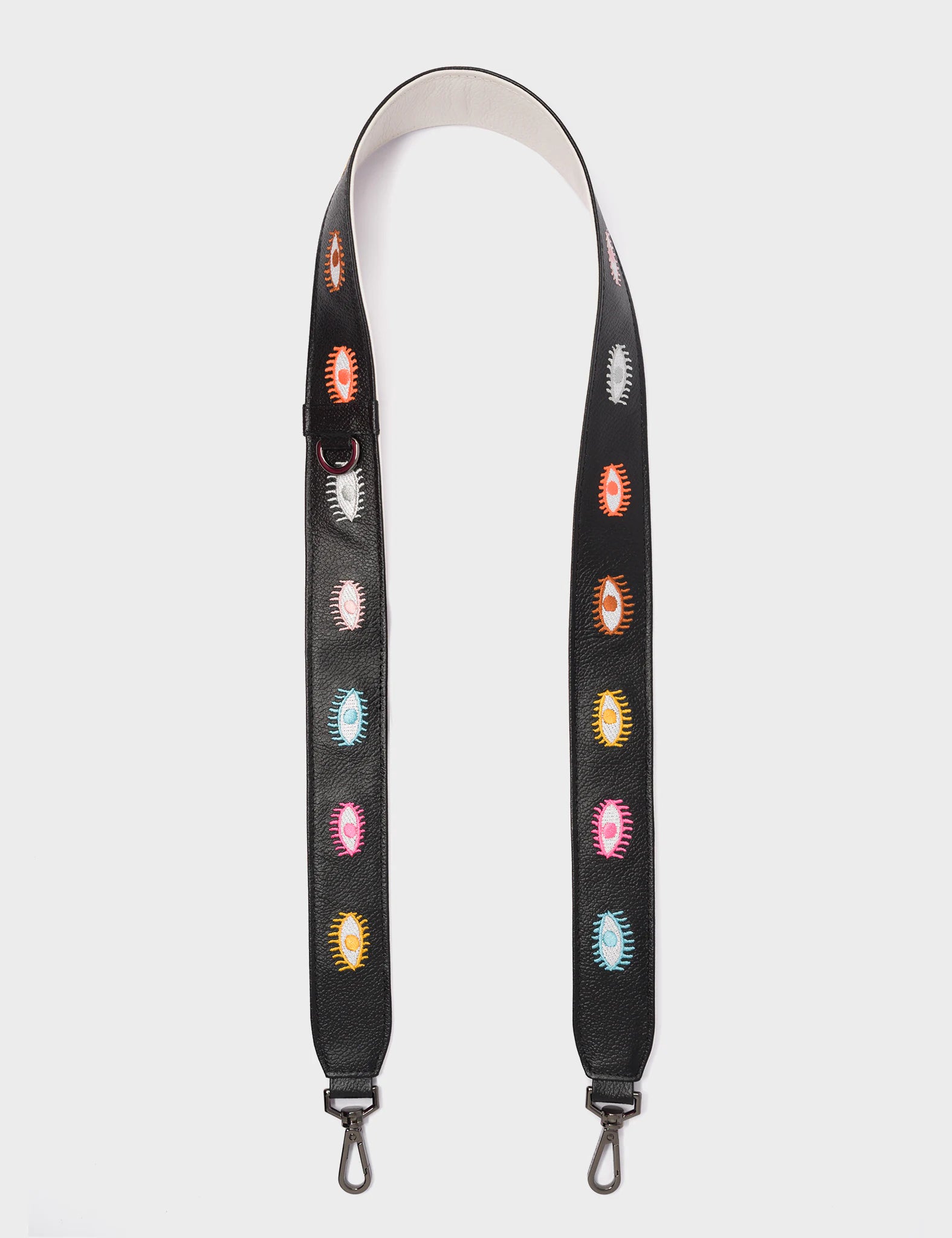 Detachable Black Leather Shoulder Strap - Colorful Eyes Embroidery - How To Use View