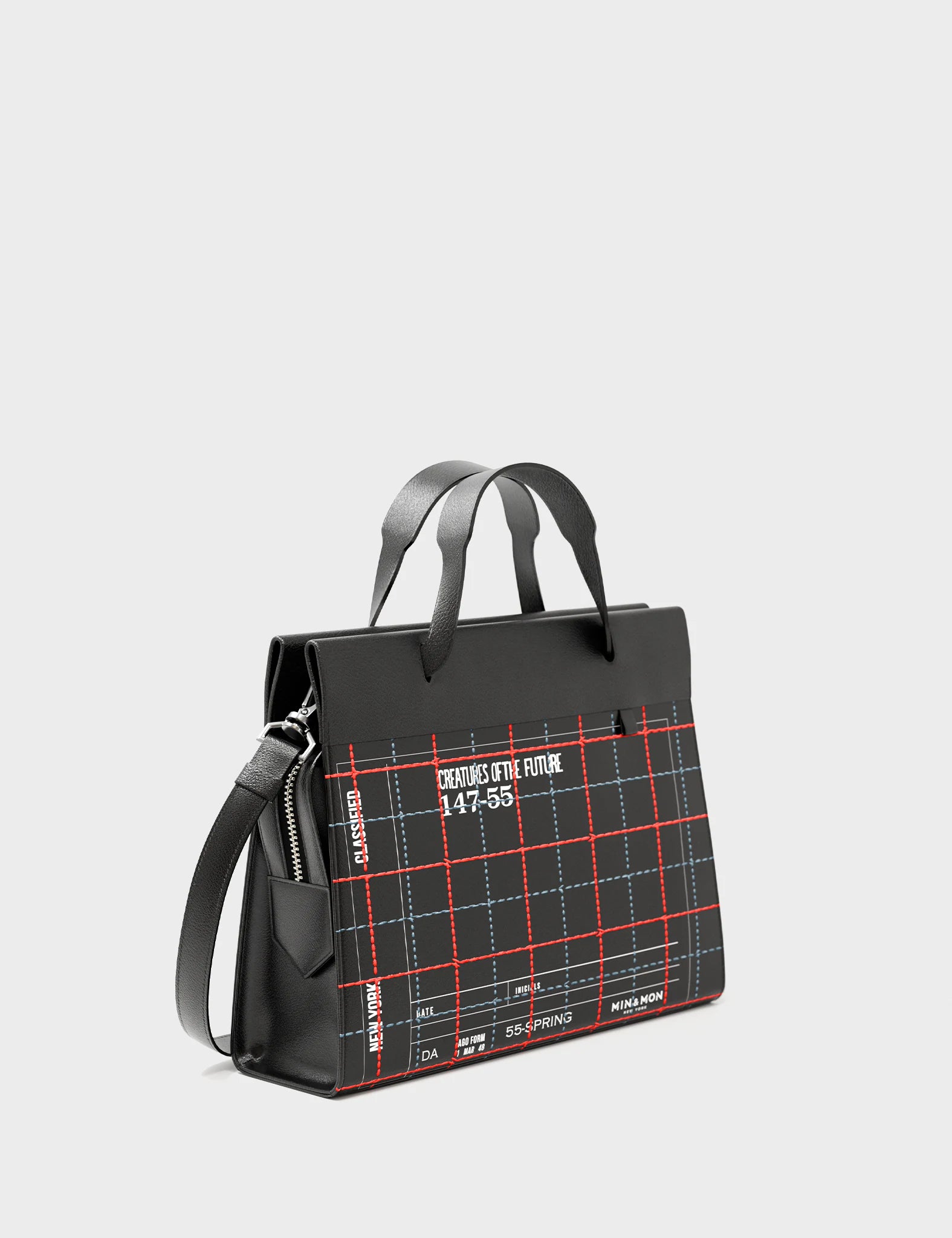 Vali Small Crossbody Black Leather Bag - Lovestitch Design - Handles View