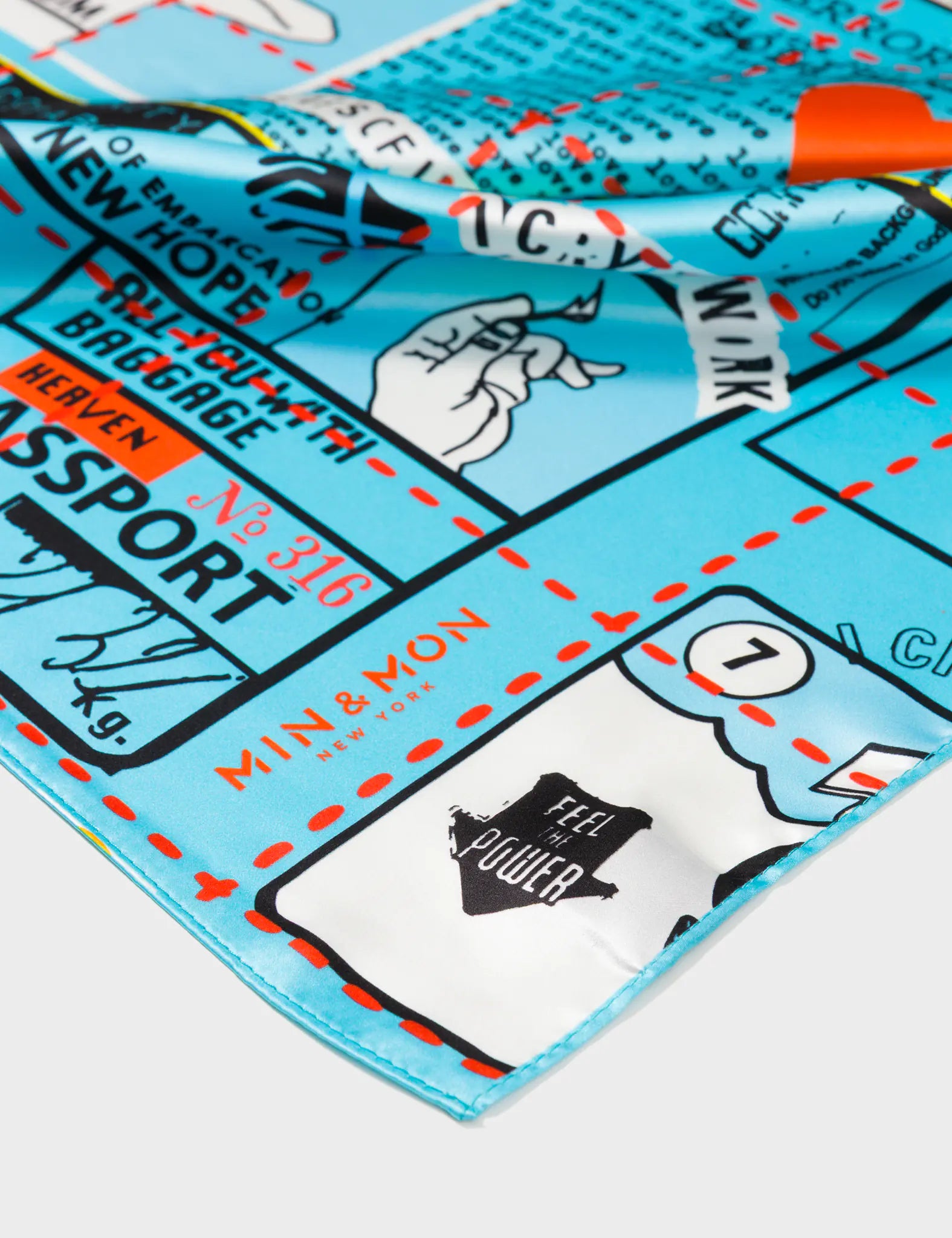 Blue Silk Headscarf - Kind Type Design - Detail