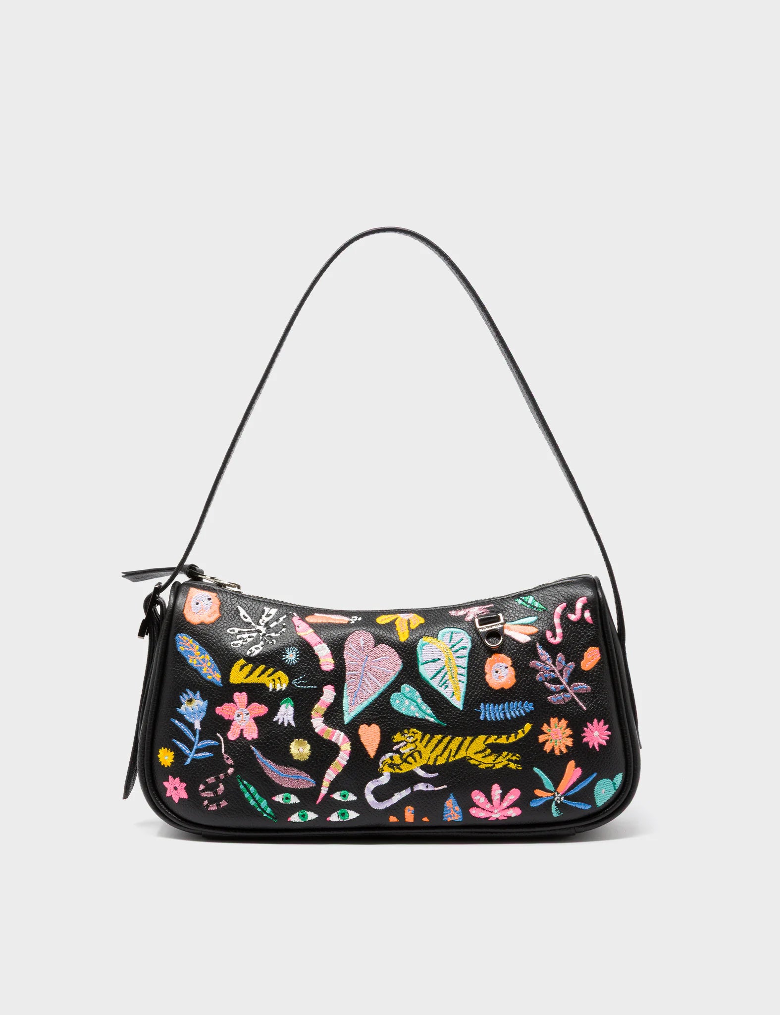 Lucas Hobo Mini Black Handbag - Autumn Blush Embroidery - Front View