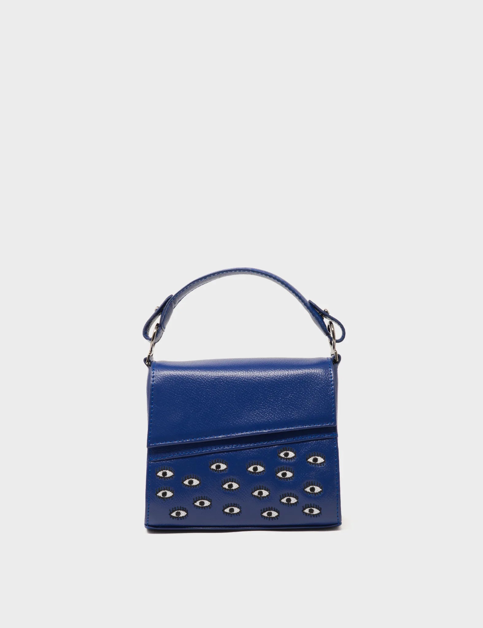 Micro Crossbody Handbag Royal Blue Leather - Eyes Embroidery - Front