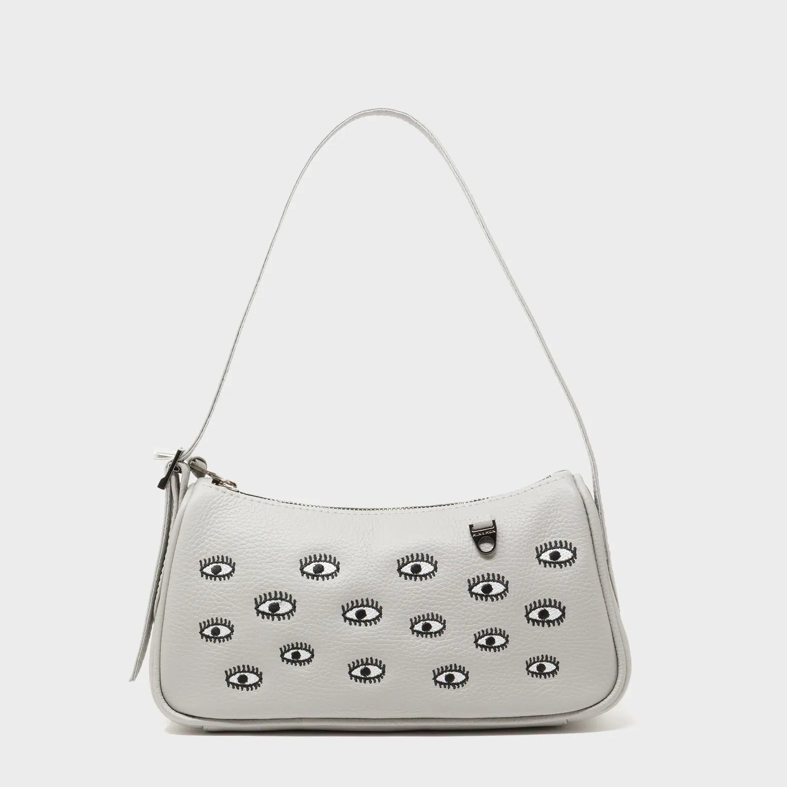 Lucas Hobo Mini Moonwalk Gray Handbag - All Over Eyes Embroidery - Front View