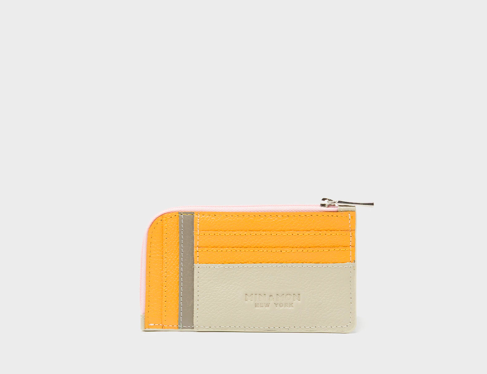 Fausto Gravel Beige Leather Zip-around Cardholder - Retro Tiger Design - Back