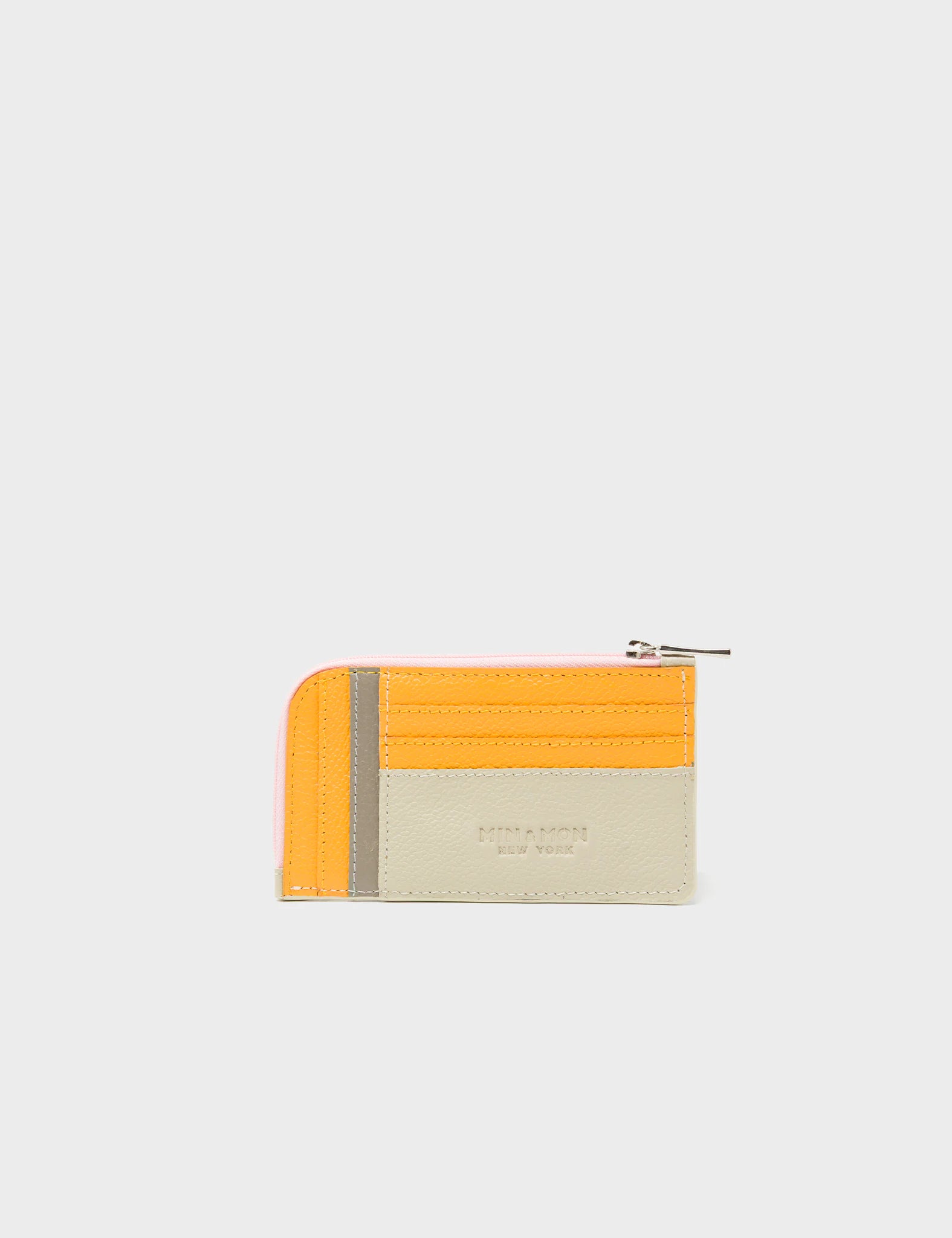 Fausto Gravel Beige Leather Zip-around Cardholder - Retro Tiger Design - Back