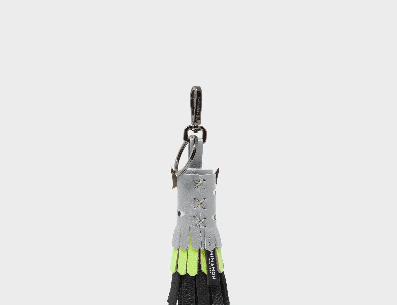 Oliver The Ox Charm - Moonwalk Gray and Neon Lime Leather Keychain - Back VIew