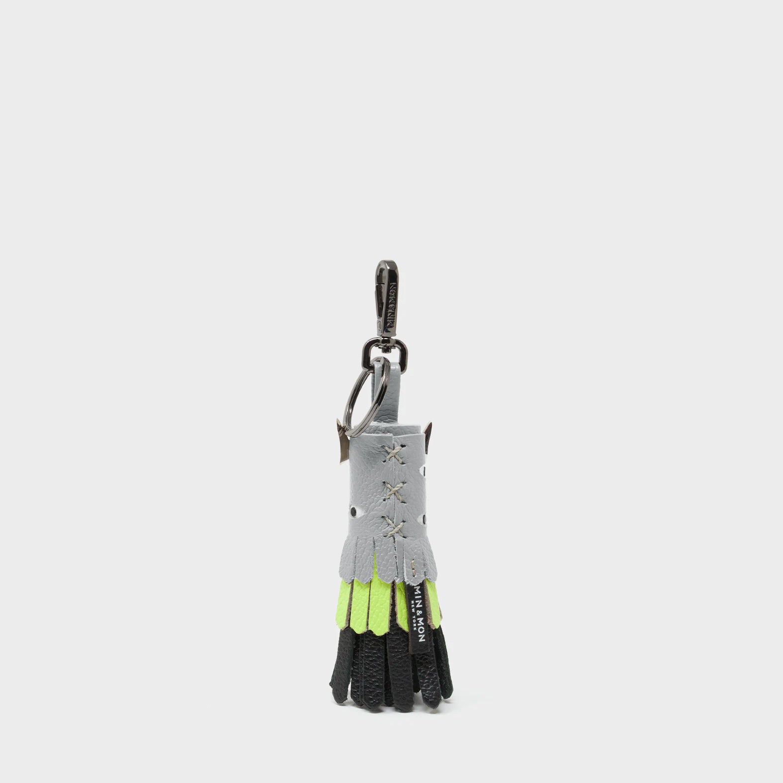 Oliver The Ox Charm - Moonwalk Gray and Neon Lime Leather Keychain - Back VIew