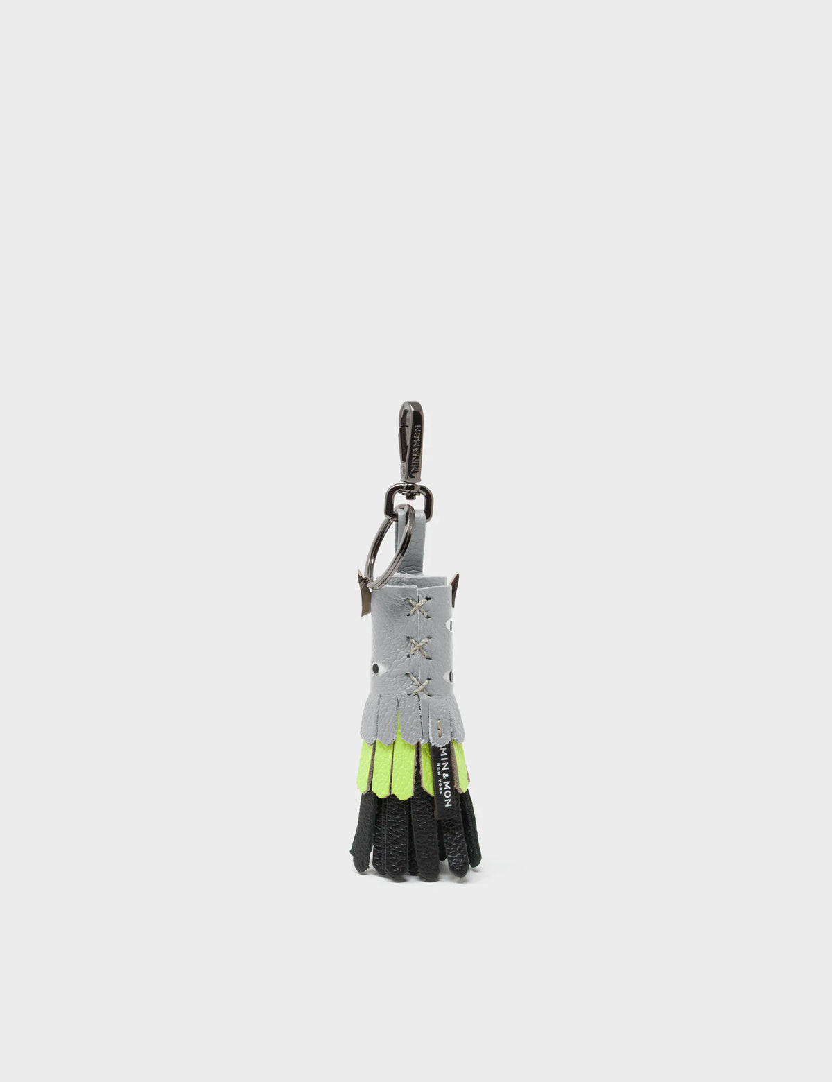 Oliver The Ox Charm - Moonwalk Gray and Neon Lime Leather Keychain - Back VIew