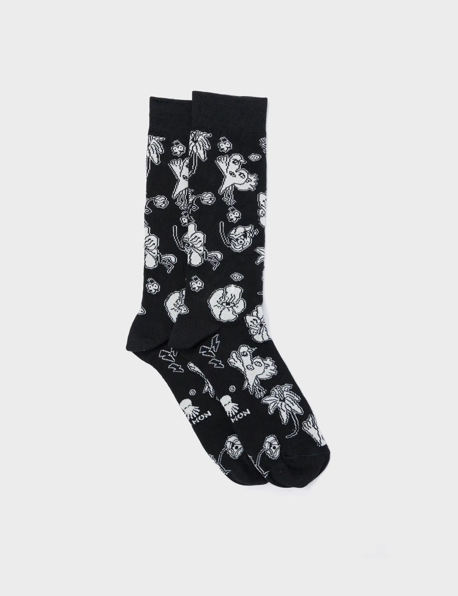 Black Socks - Flowers Motive - Right Side View