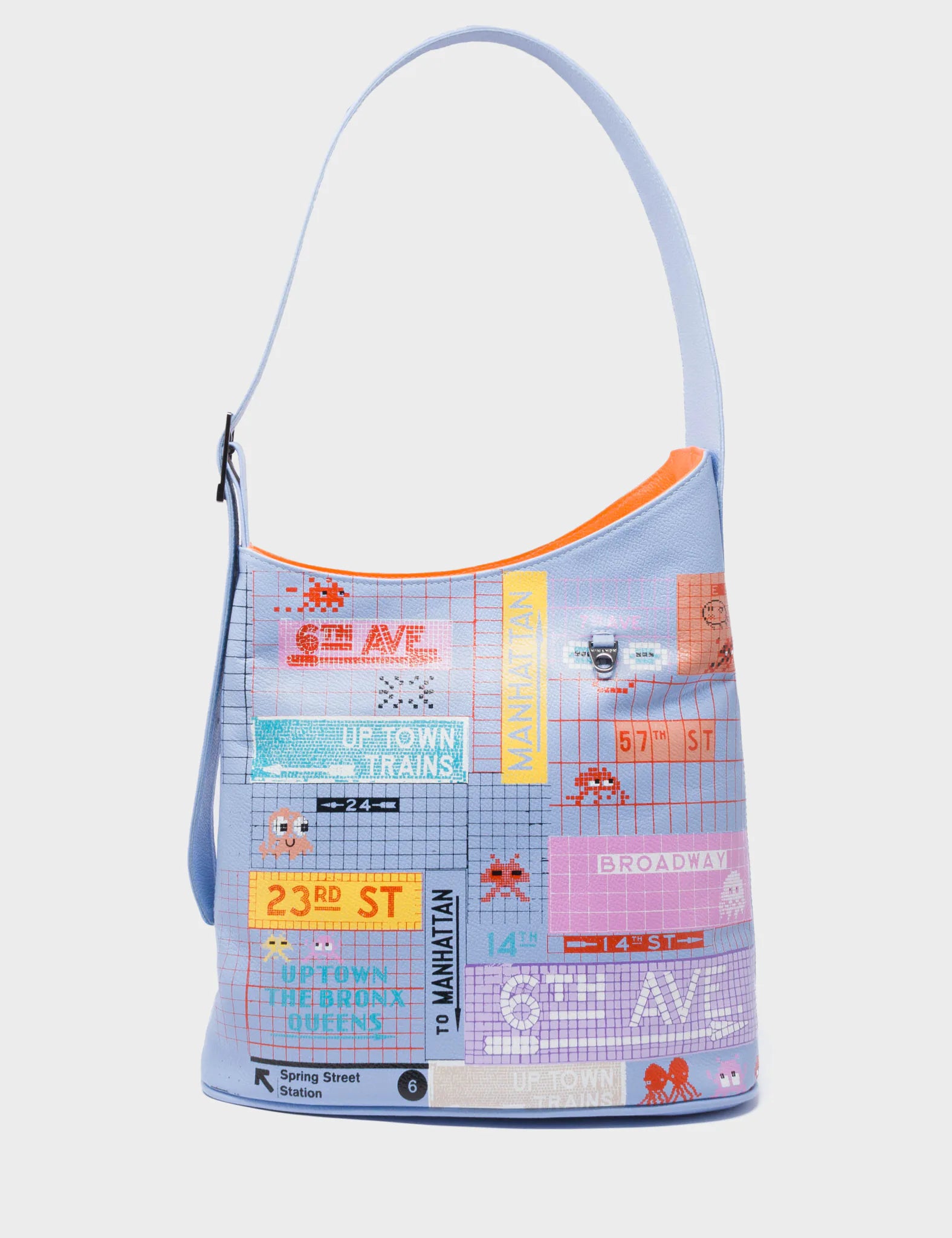 Vinyl Windsurfer Blue Bucket Bag - Subway Stories Print - Front View