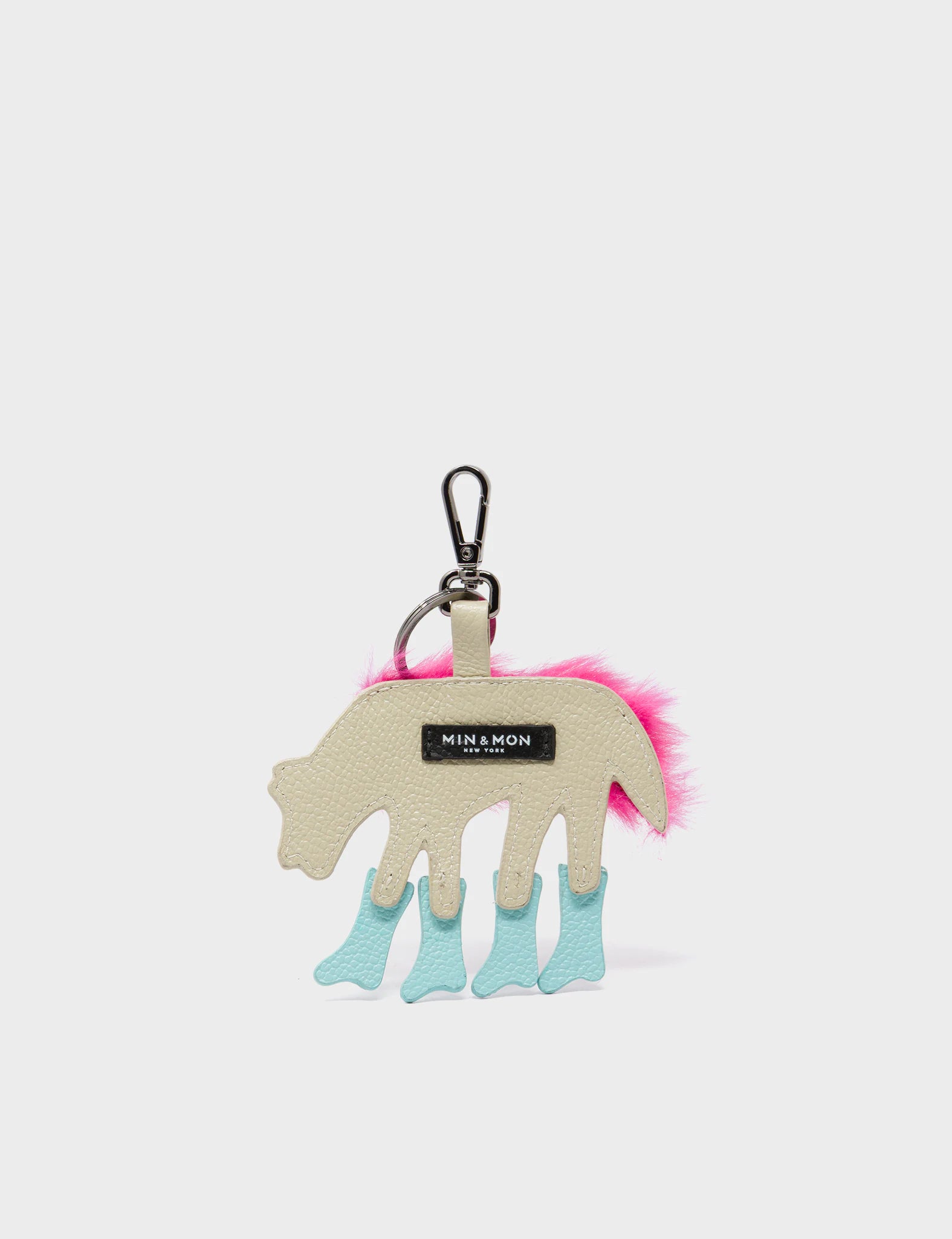 Wolf In Heels Charm - Fuchsia Faux Fur and Eggshell Blue Boots Keychain - Back