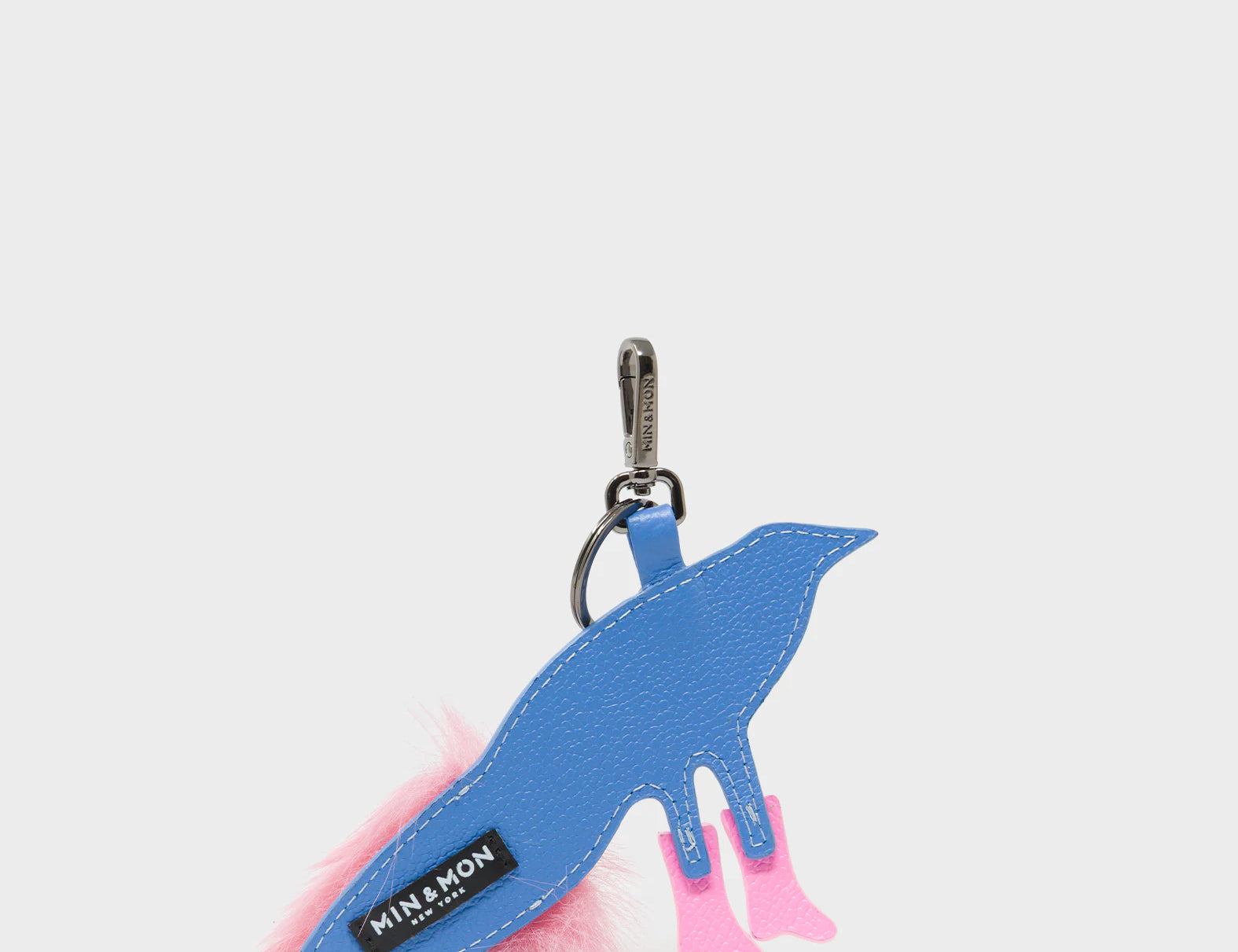 Bird In Boots Charm - Vista Blue and Pink Leather Keychain - Back view