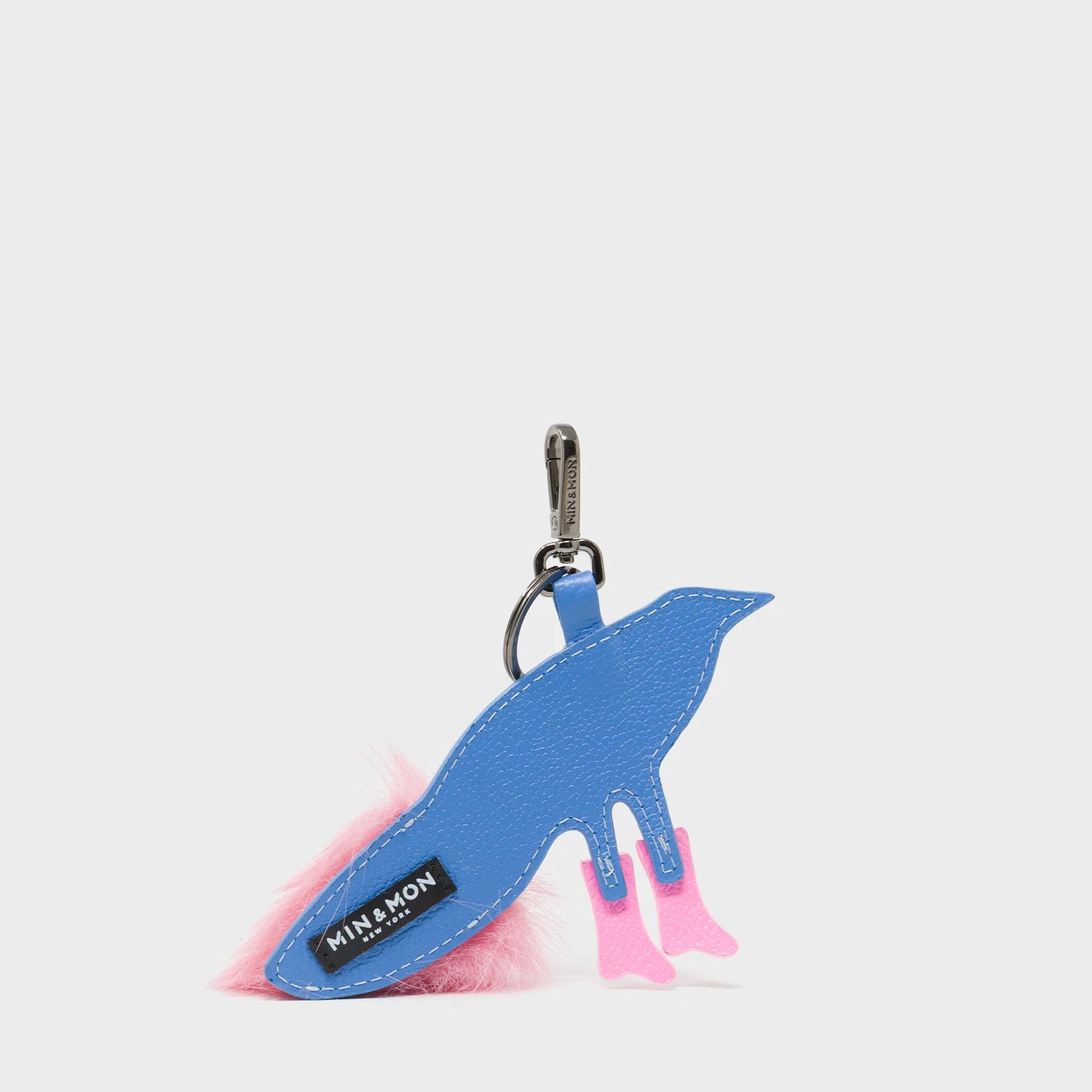 Bird In Boots Charm - Vista Blue and Pink Leather Keychain - Back view