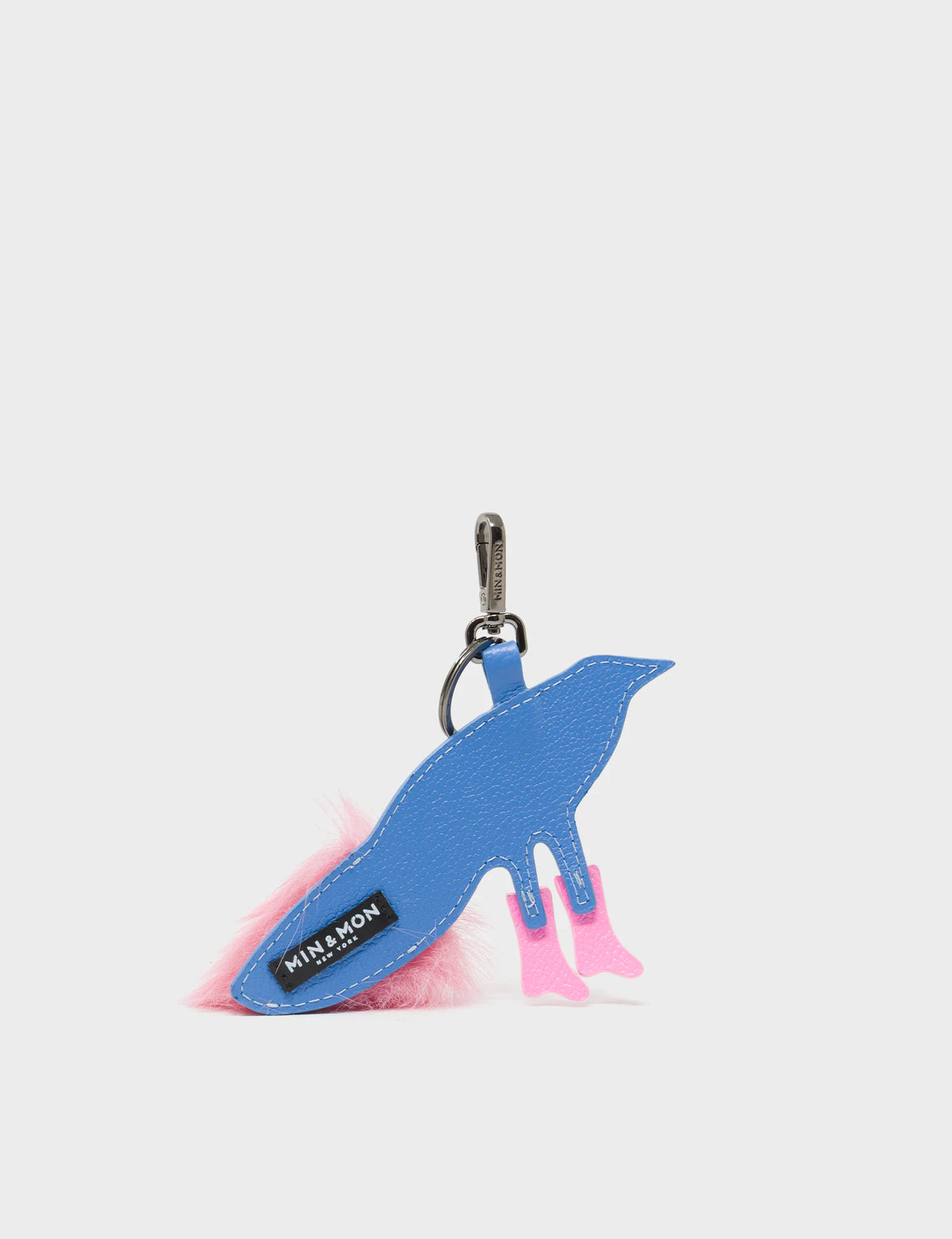 Bird In Boots Charm - Vista Blue and Pink Leather Keychain - Back view