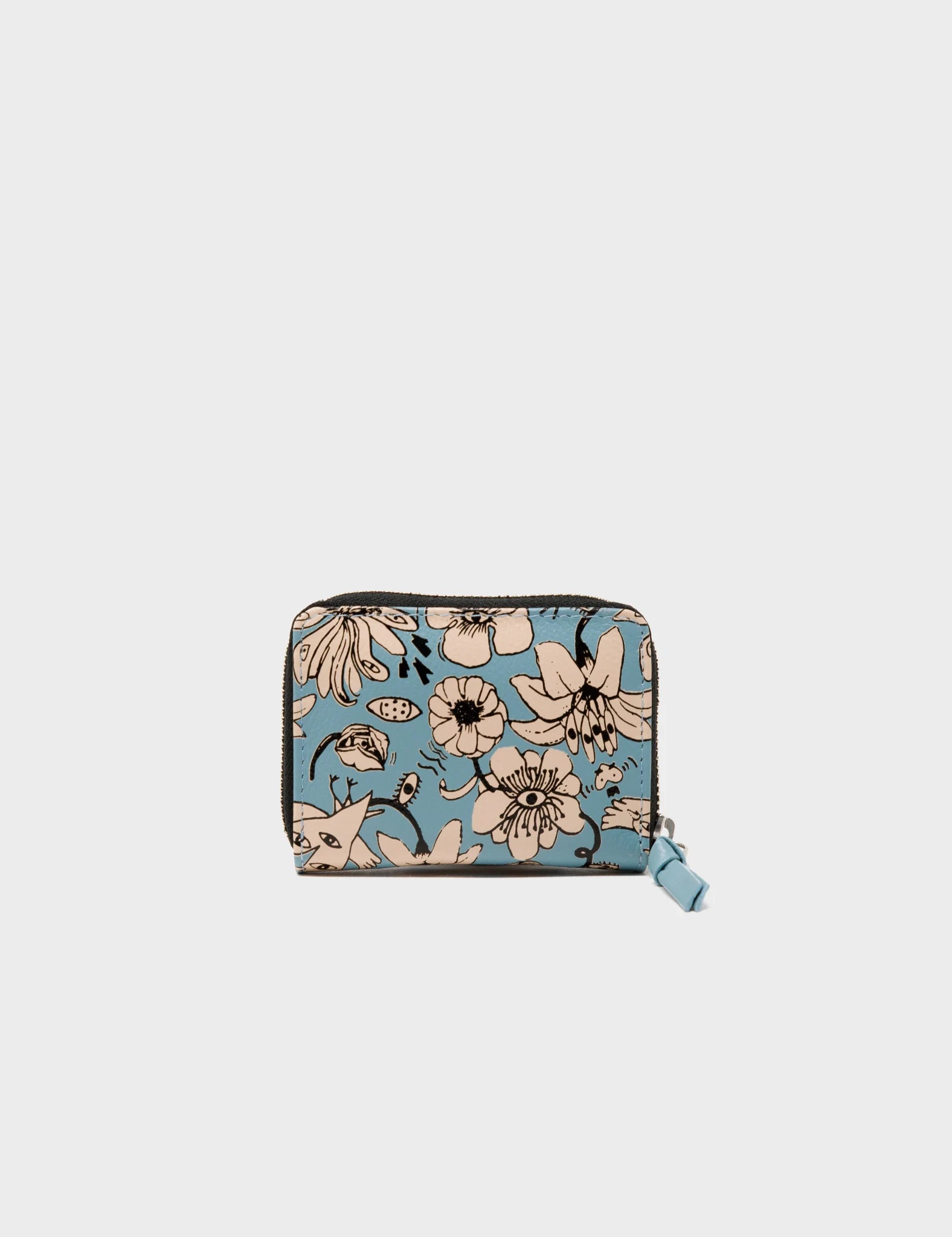 Frodo Cameo Blue Leather Zip Around Wallet - Floral Print - Back 