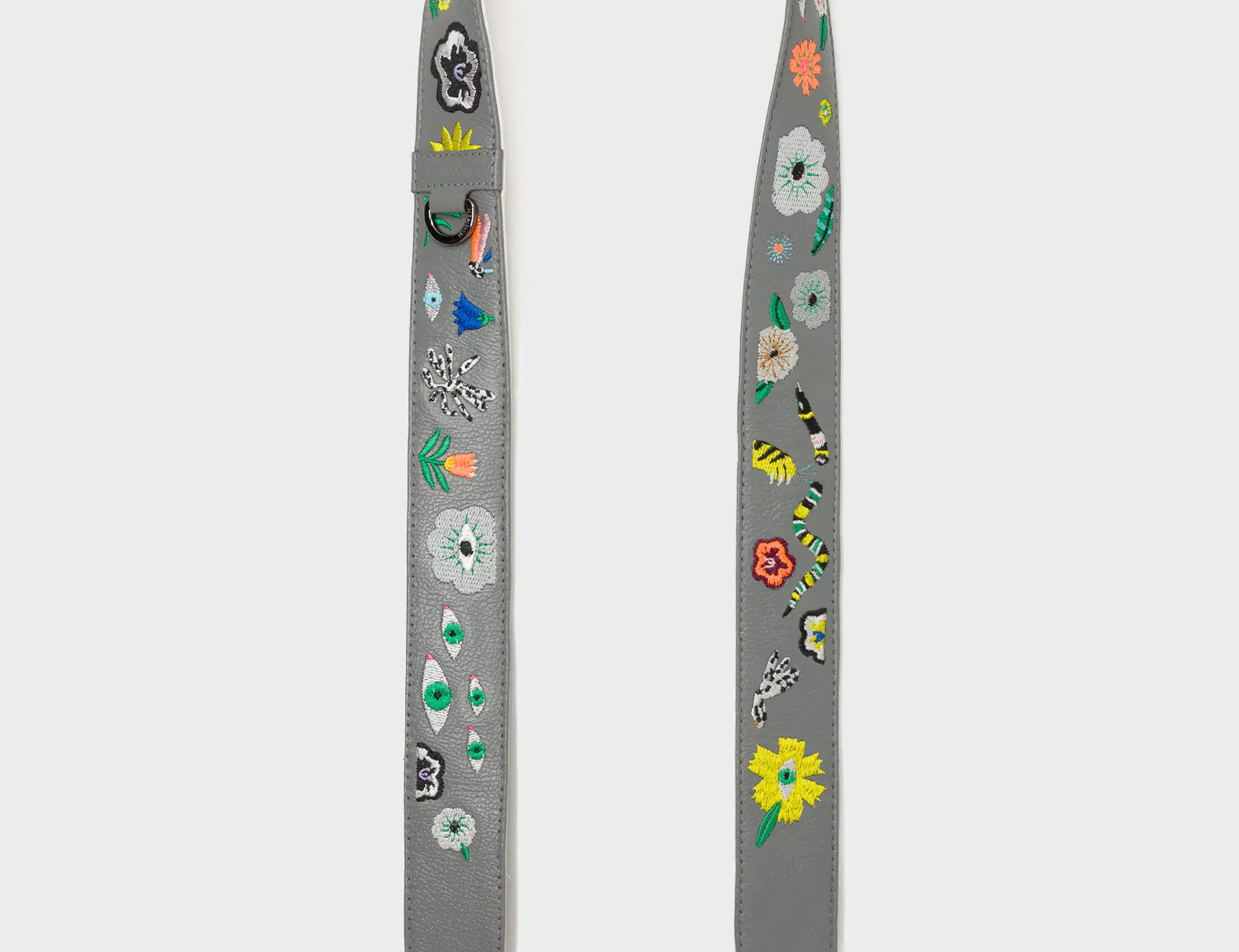 Detachable Gray Leather Shoulder Strap - Floralia Embroidery  - Open View