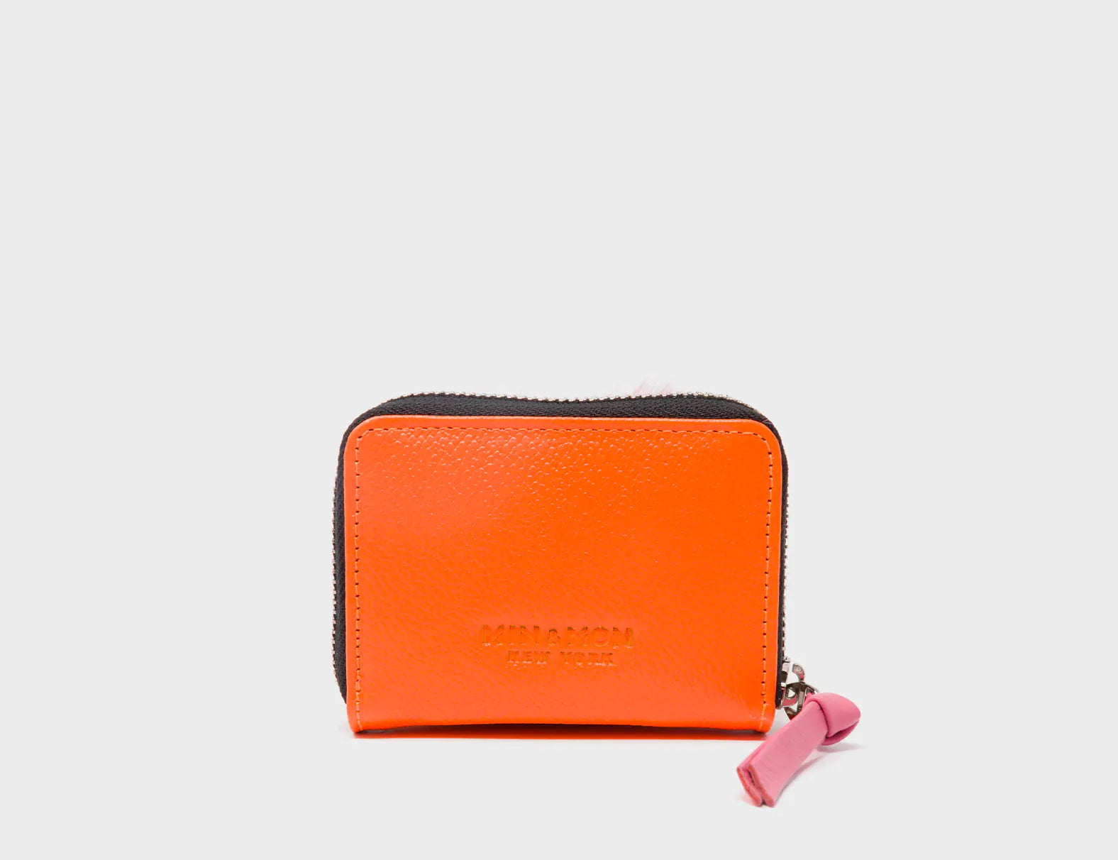 Frodo Neon Orange Leather Zip Around Wallet - Fuzzy Monster Applique - Back View