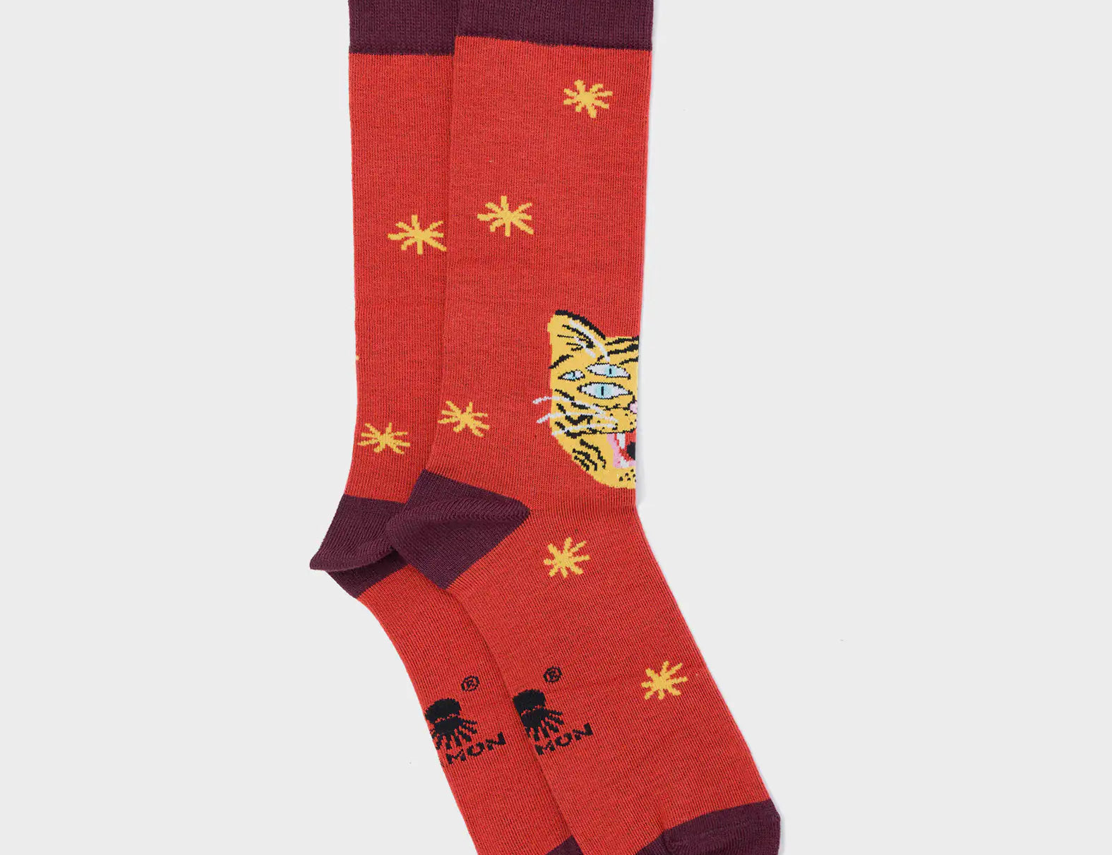 Brown Socks - Happy Tiger Motive - Right Side View