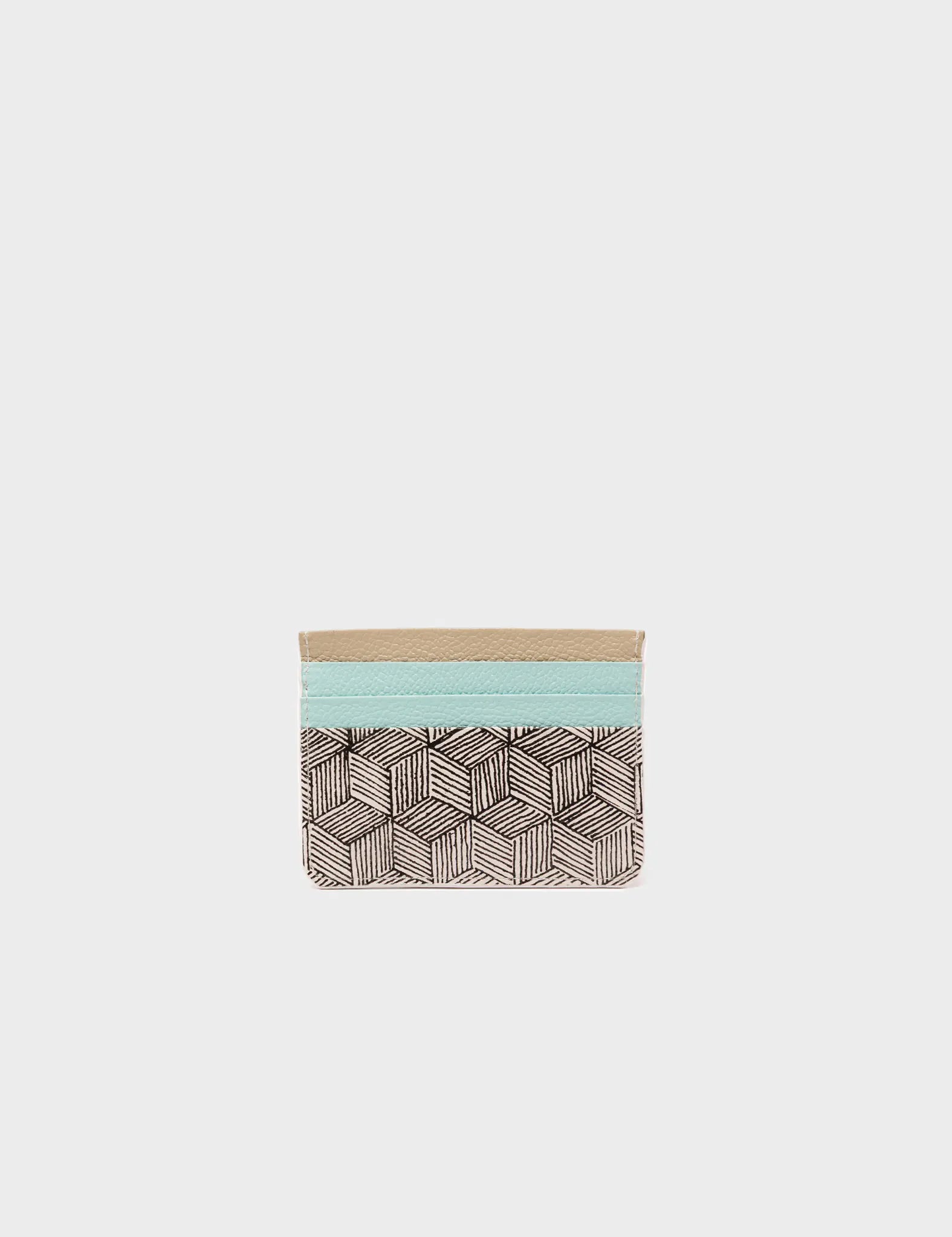 Filium Cream and Eggshell Blue Leather Cardholder - Cubes Print - back