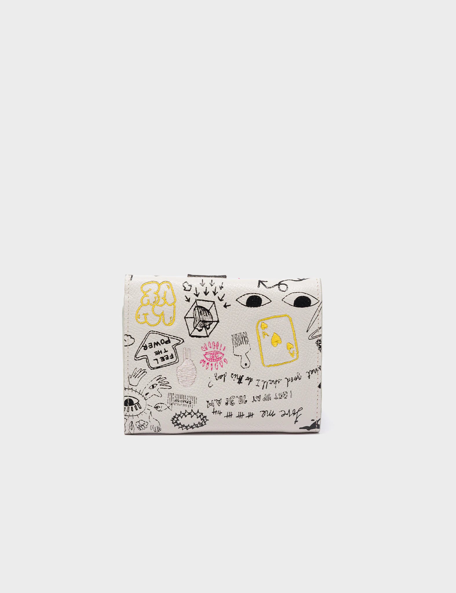 Fiona Cream Leather Wallet - Urban Doodles Print - Back View