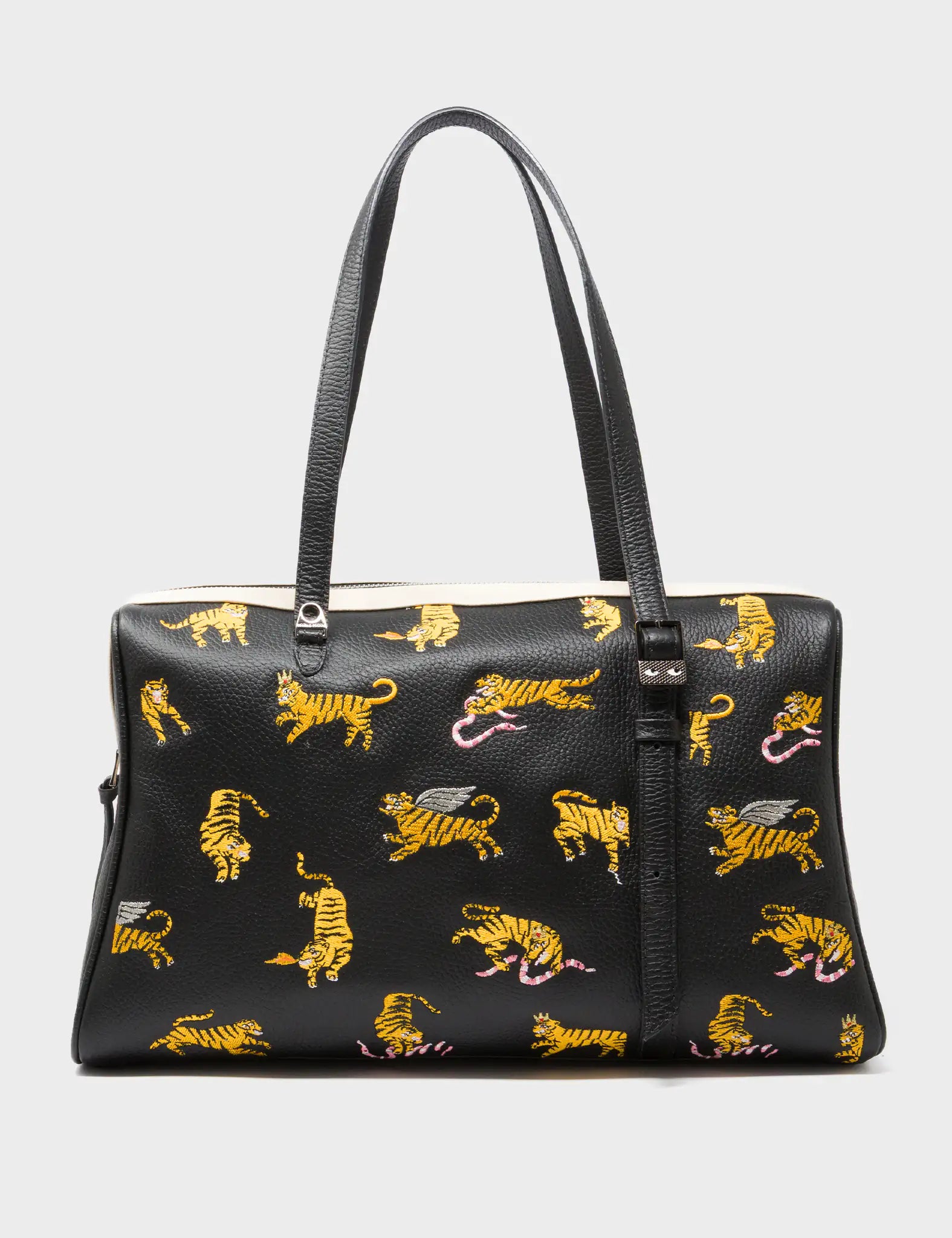 Esther Large Black Duffle Bag - Tiger Rumble  Embroidery - Front