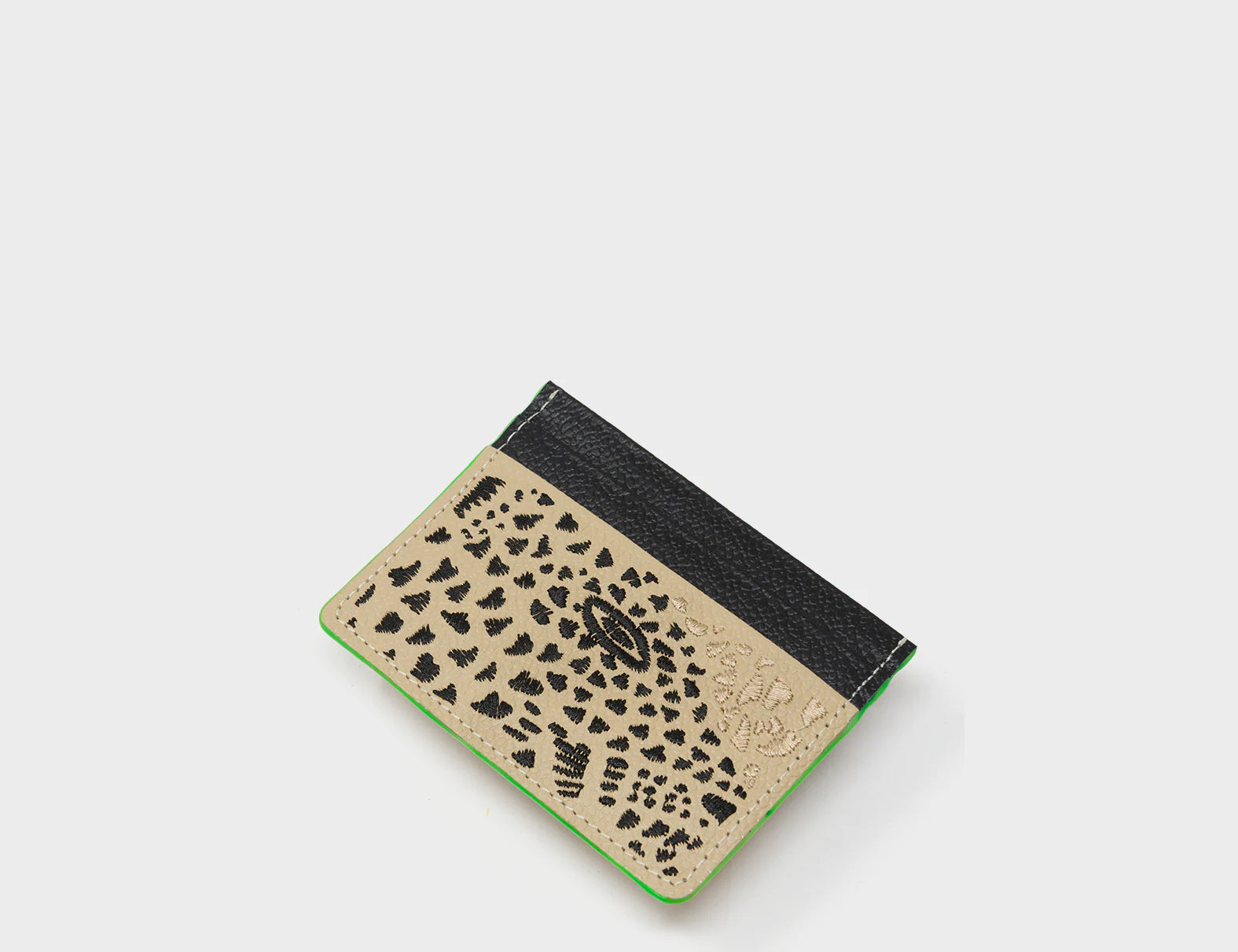 Filium Taos Taupe Leather Cardholder - Retro Tiger Embroidery - Side