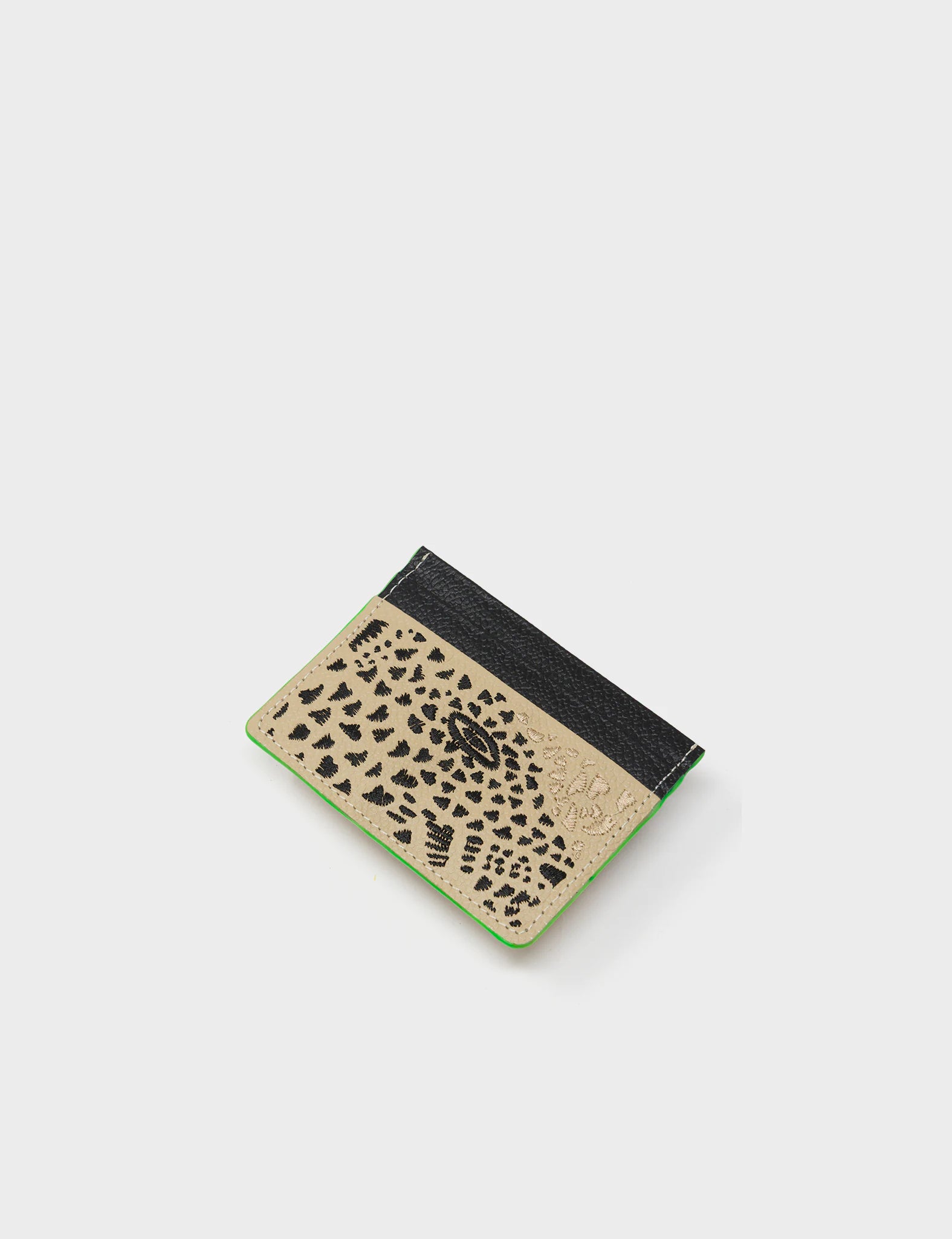Filium Taos Taupe Leather Cardholder - Retro Tiger Embroidery - Side