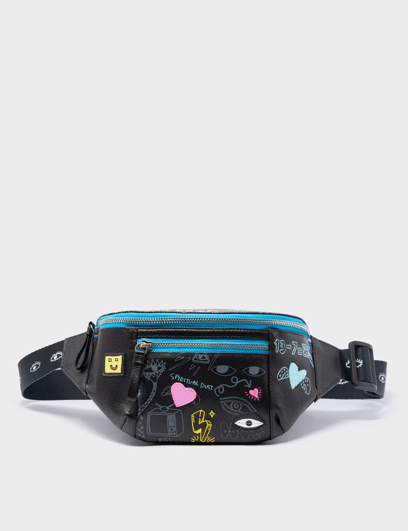 Harold Fanny Pack Black Leather - Urban Doodles Design - Front View