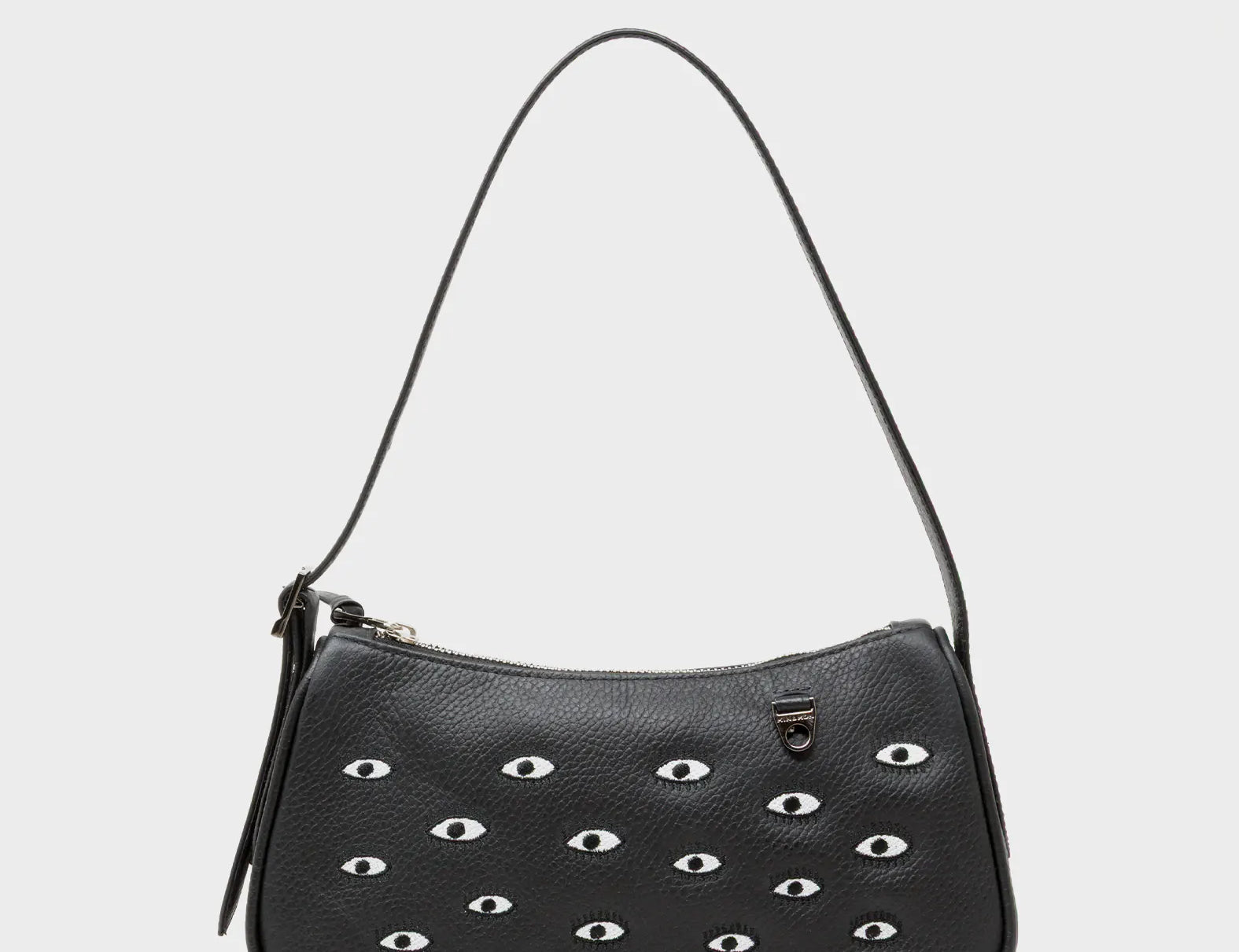Lucas Hobo Mini Black Handbag - All Over Eyes Embroidery - Front View