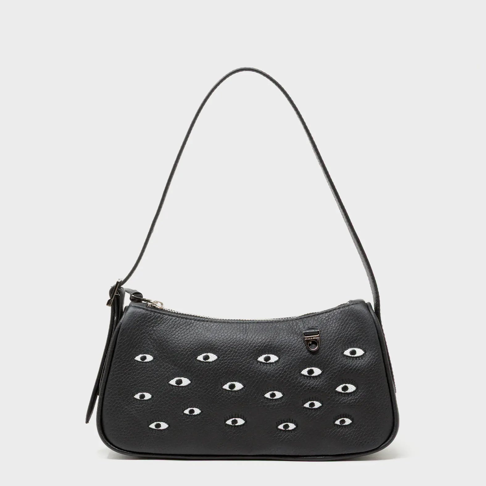 Lucas Hobo Mini Black Handbag - All Over Eyes Embroidery - Front View