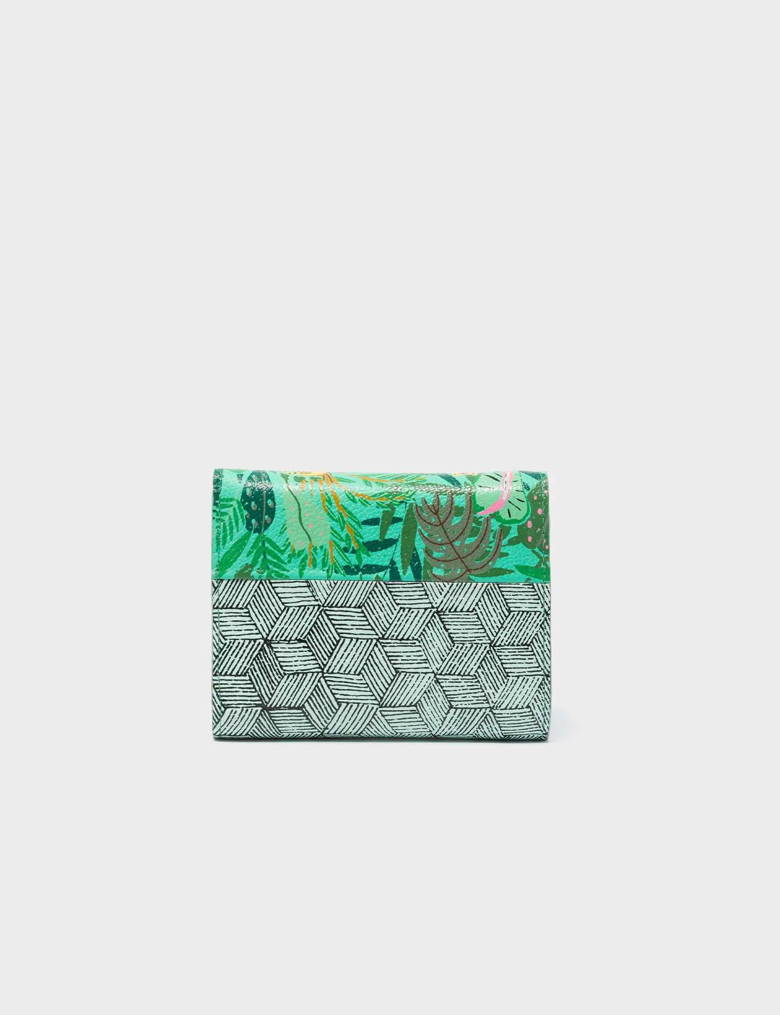 Fiona Biscay Green Leather Wallet - El Trópico Print Design - Back 