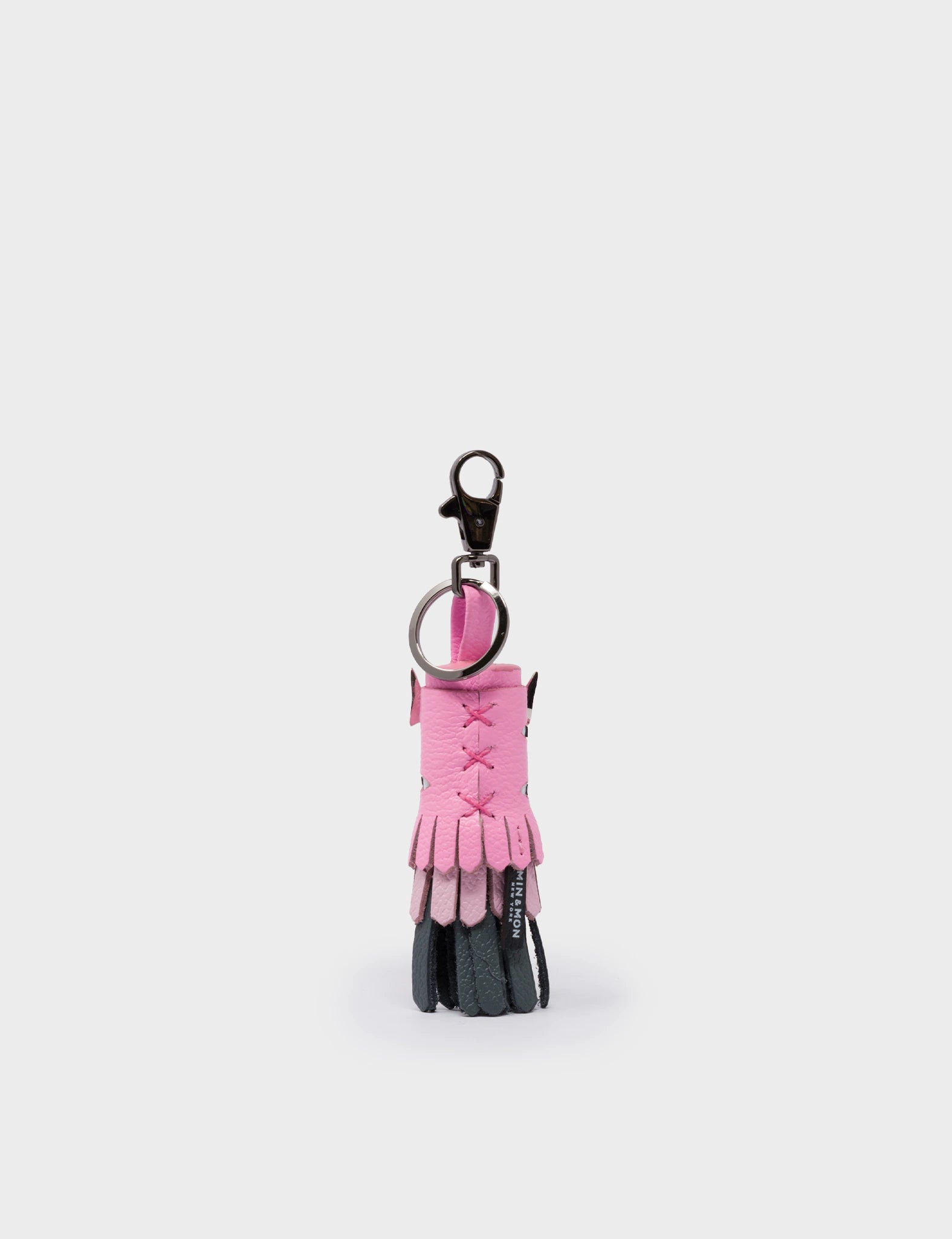 Oliver The Ox Charm - Taffy Pink and Lilac Leather Keychain - Back
