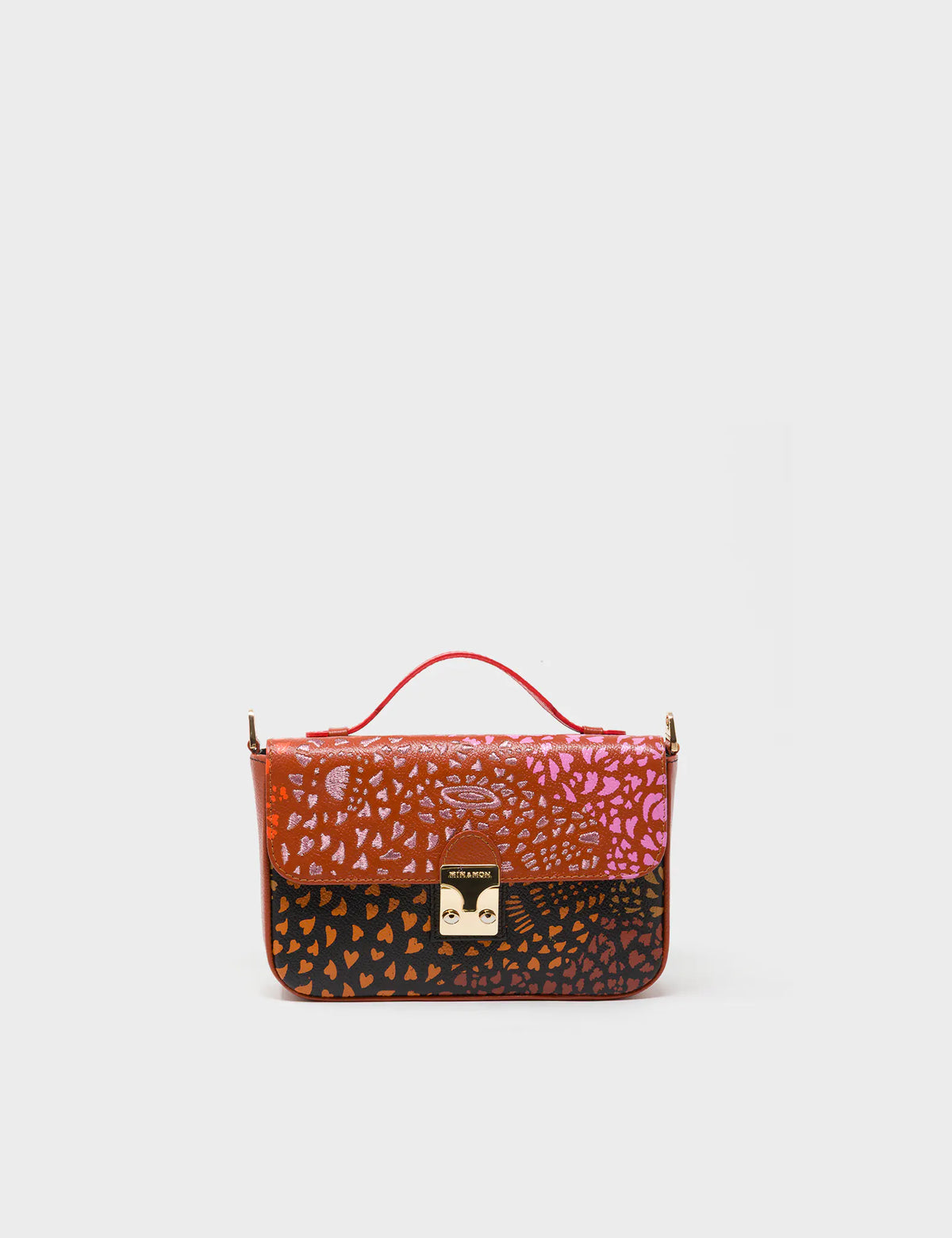 Amantis Baked City Brown Leather Crossbody Mini Handbag - Retro Tiger Design - Front