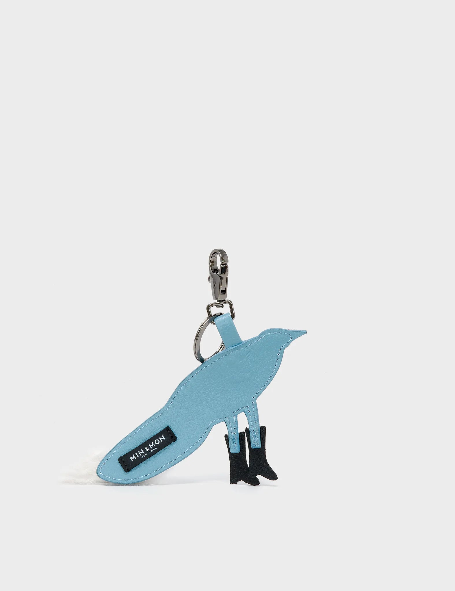 Bird In Boots Charm - Blue Leather Keychain Floral Print - Black 