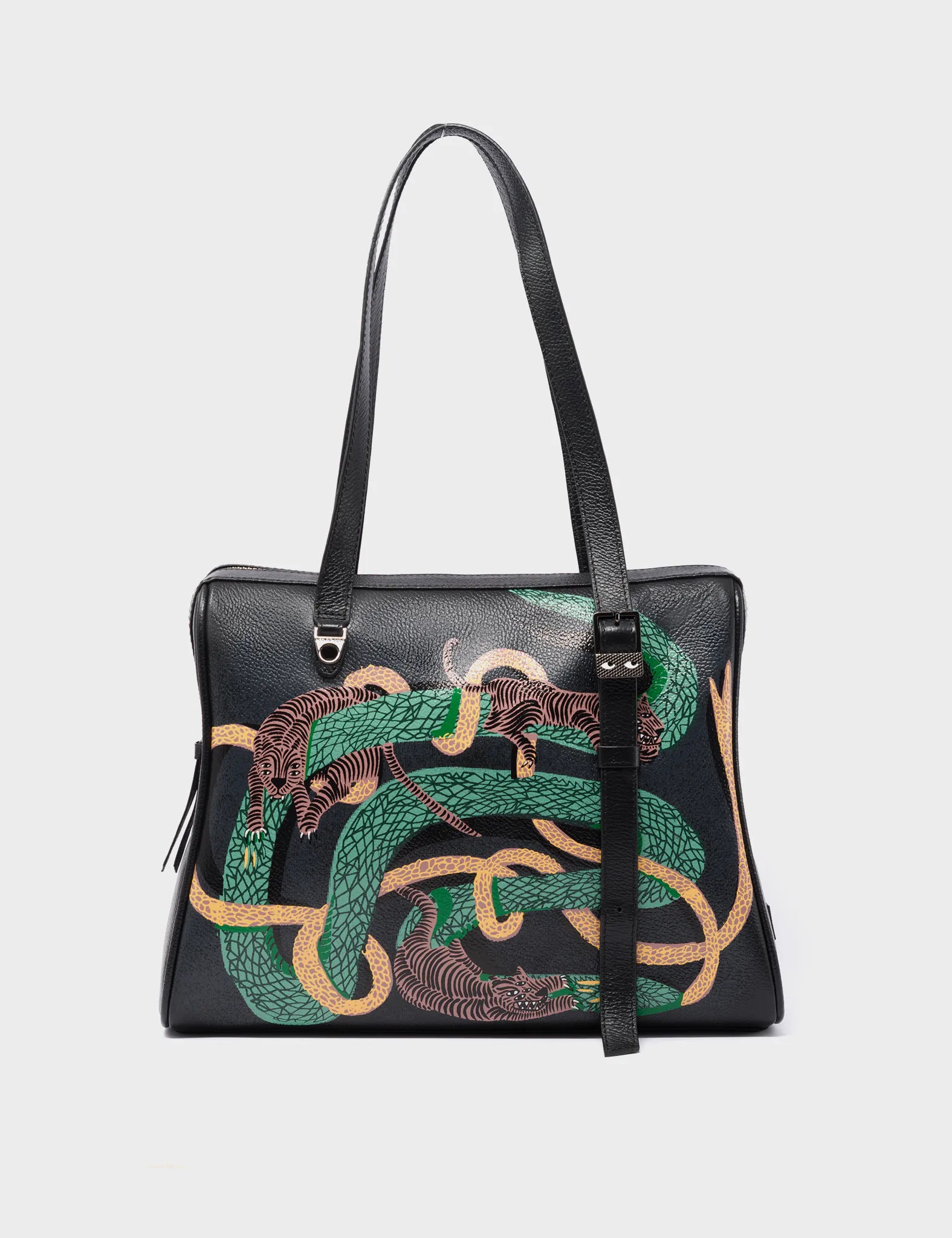 Esther Black Duffle Bag - Tangle Tales Print Front View